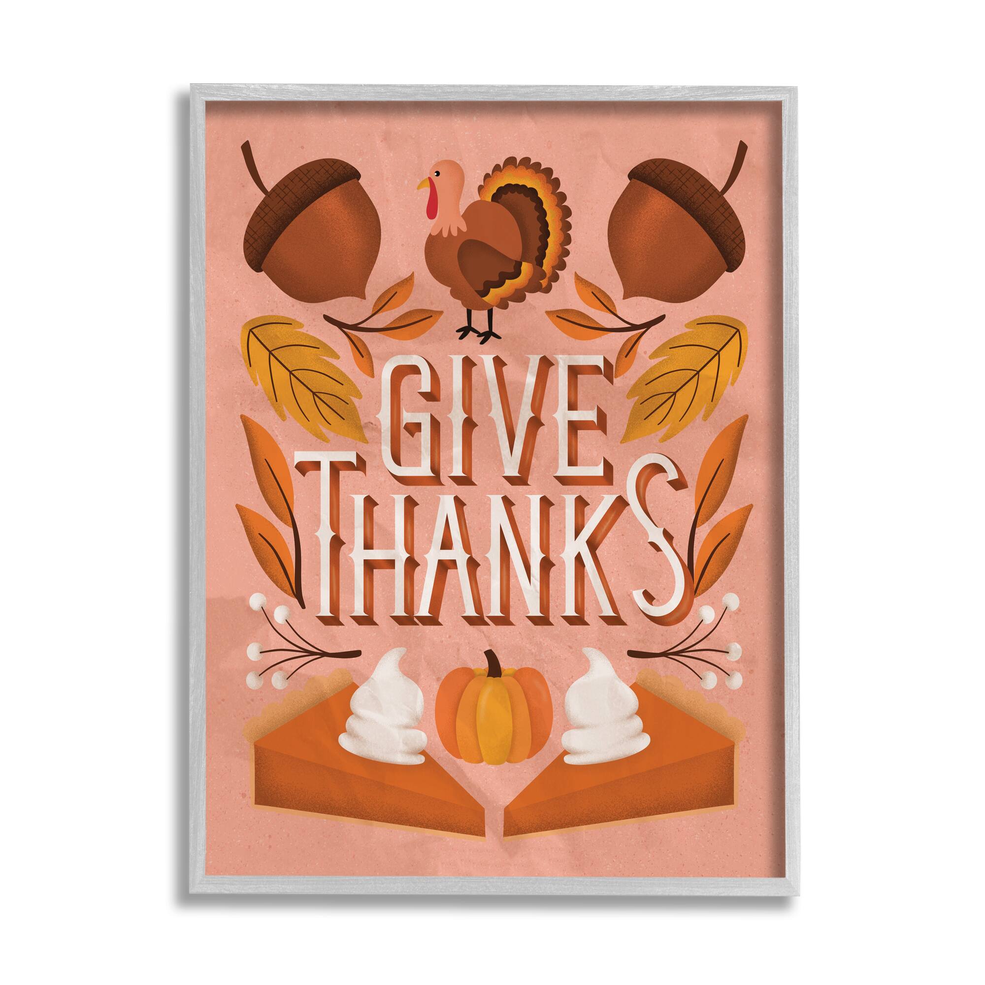 Stupell Industries Give Thanks Botanical Pumpkin Desserts Framed Giclee Art