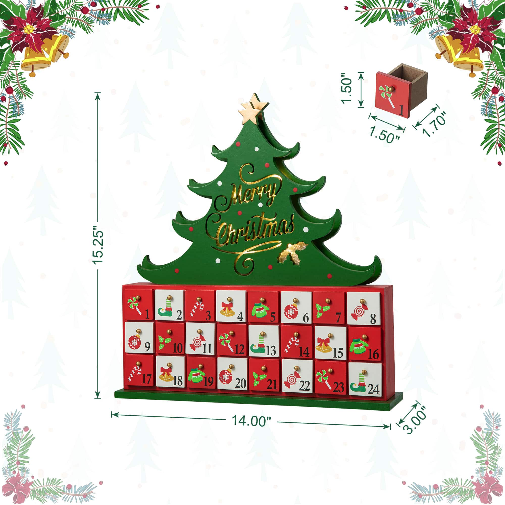 Glitzhome&#xAE; 15.25&#x22; Lighted Christmas Tree Advent Calendar D&#xE9;cor