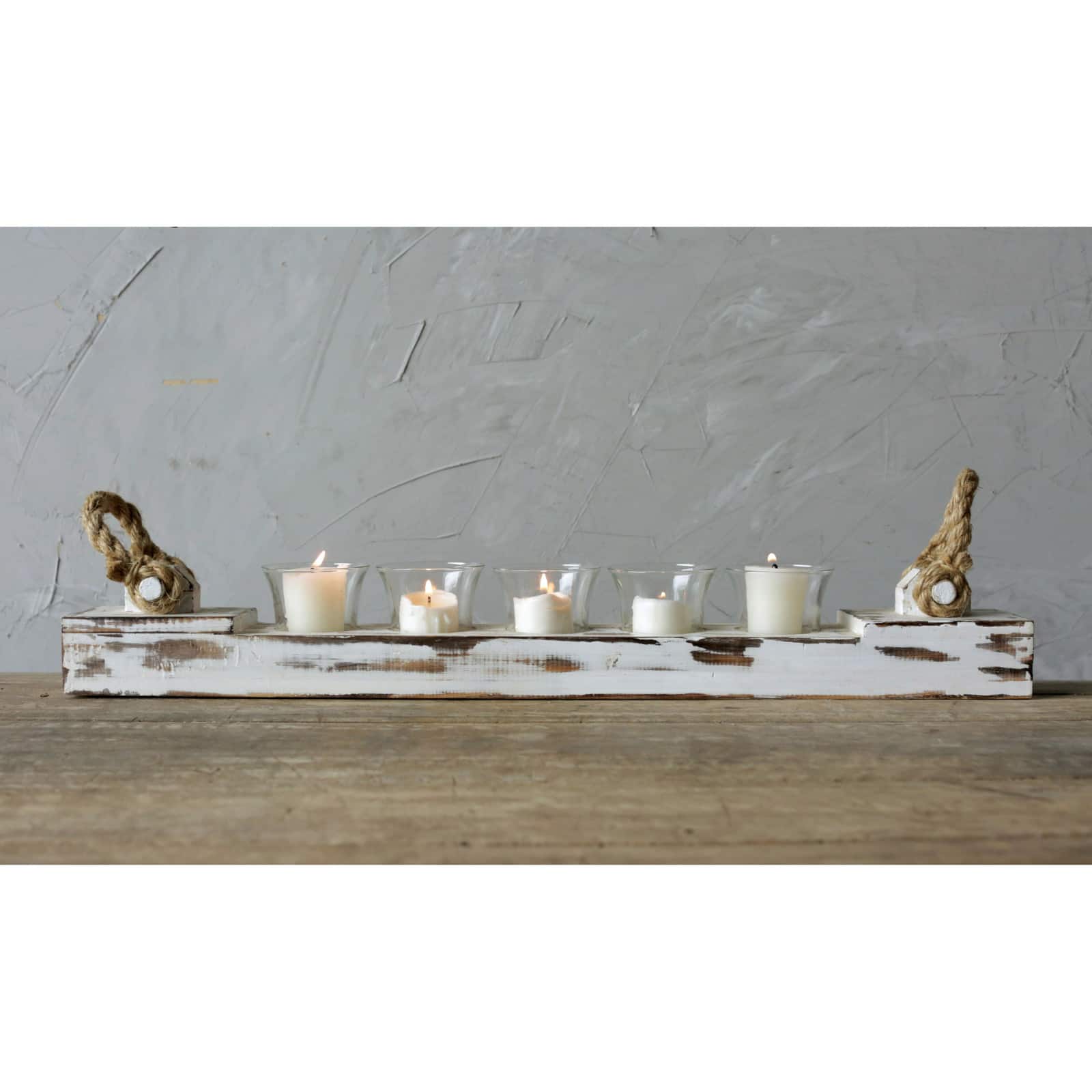 Distressed White Wood Votive Holder With 5 Glass Inserts Michaels