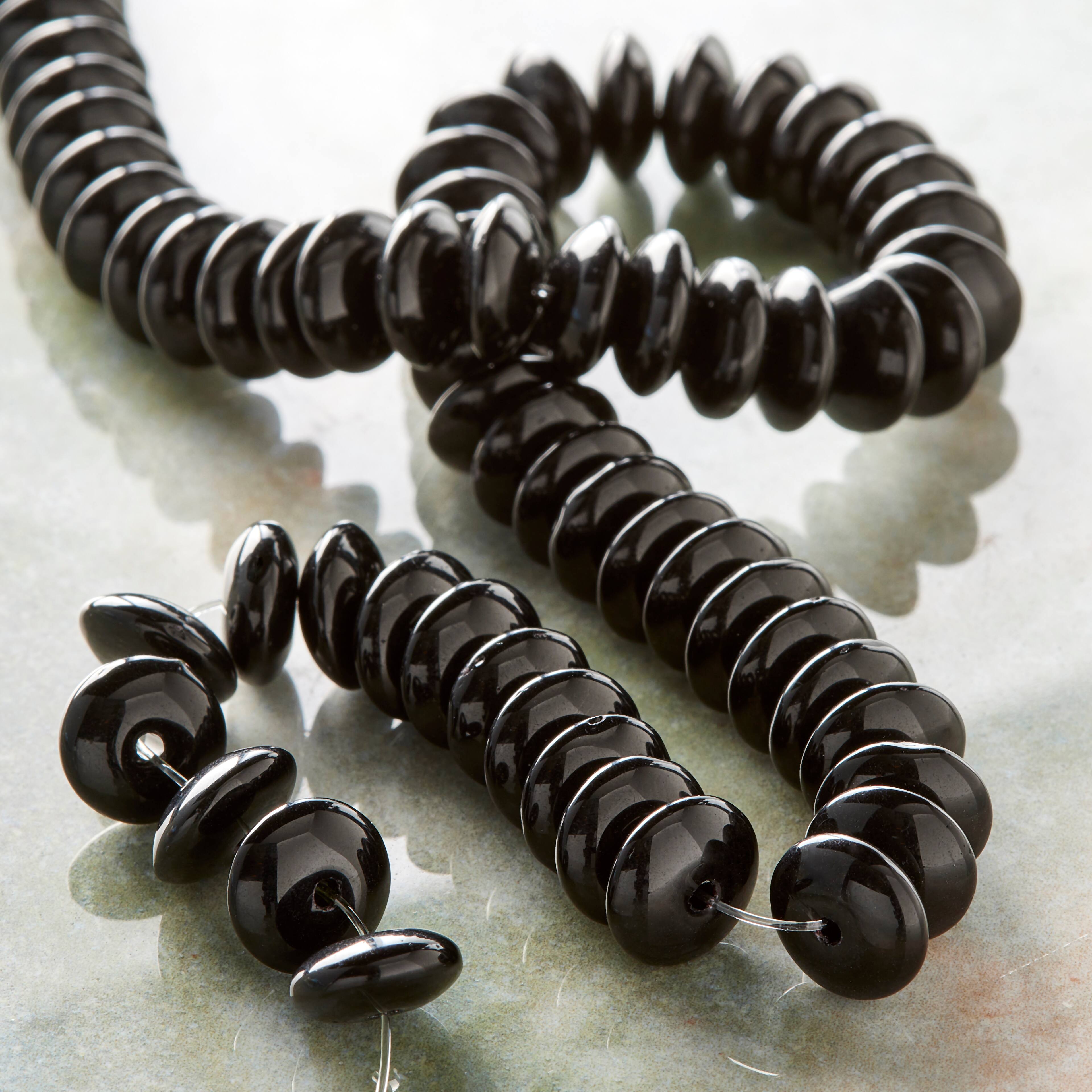 12 Pack: Black Rondelle Glass Beads, 10mm by Bead Landing&#x2122;