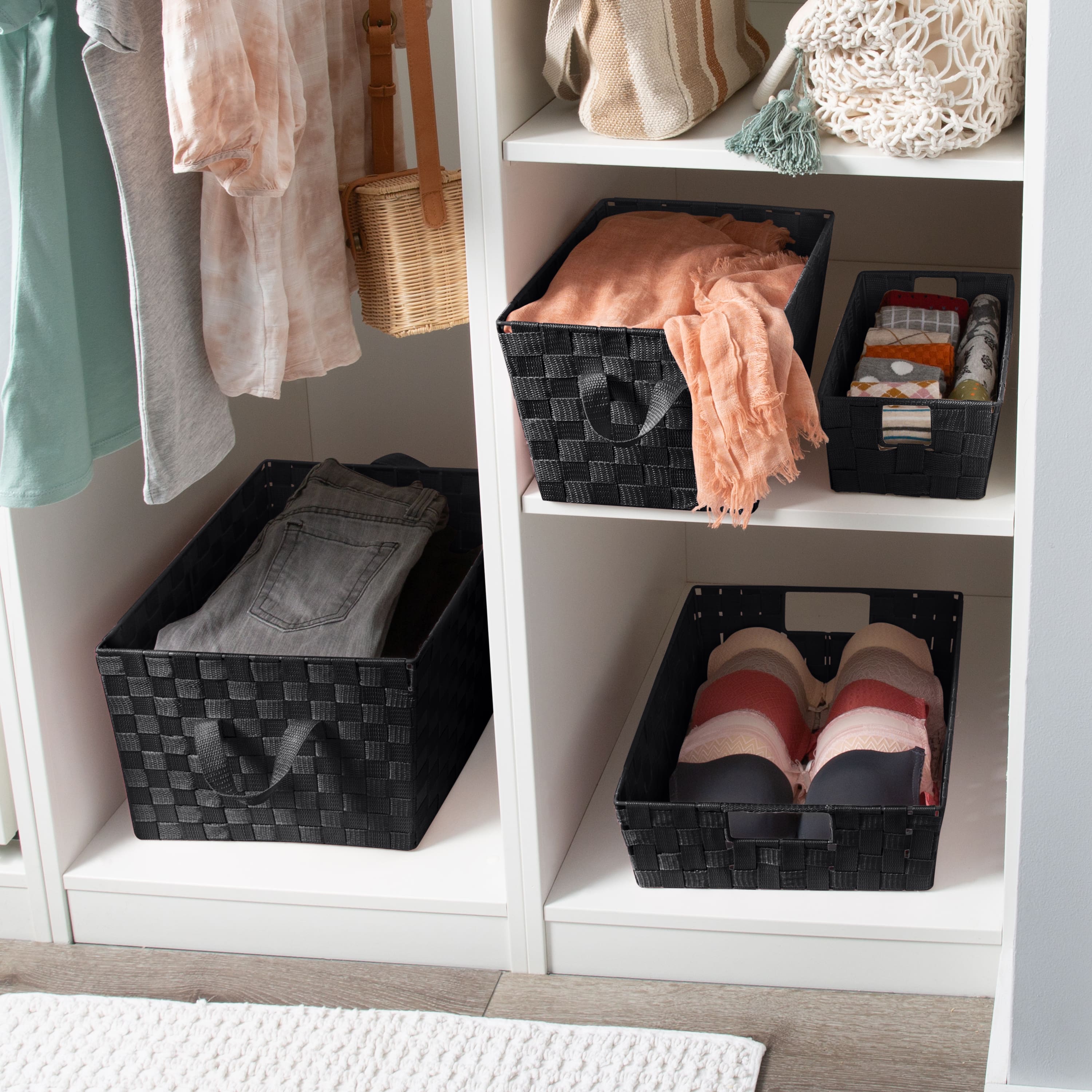 Simplify Small Black Woven Storage Shelf Bin