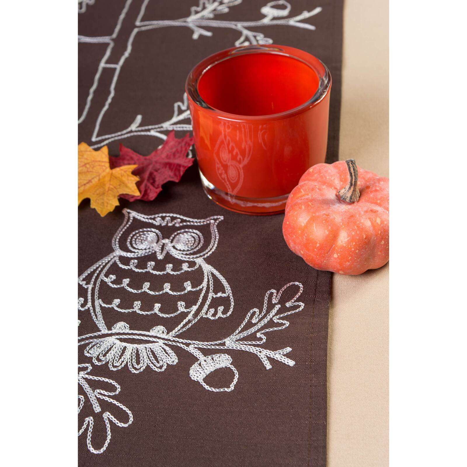 Table Runner Embroidered Owls"