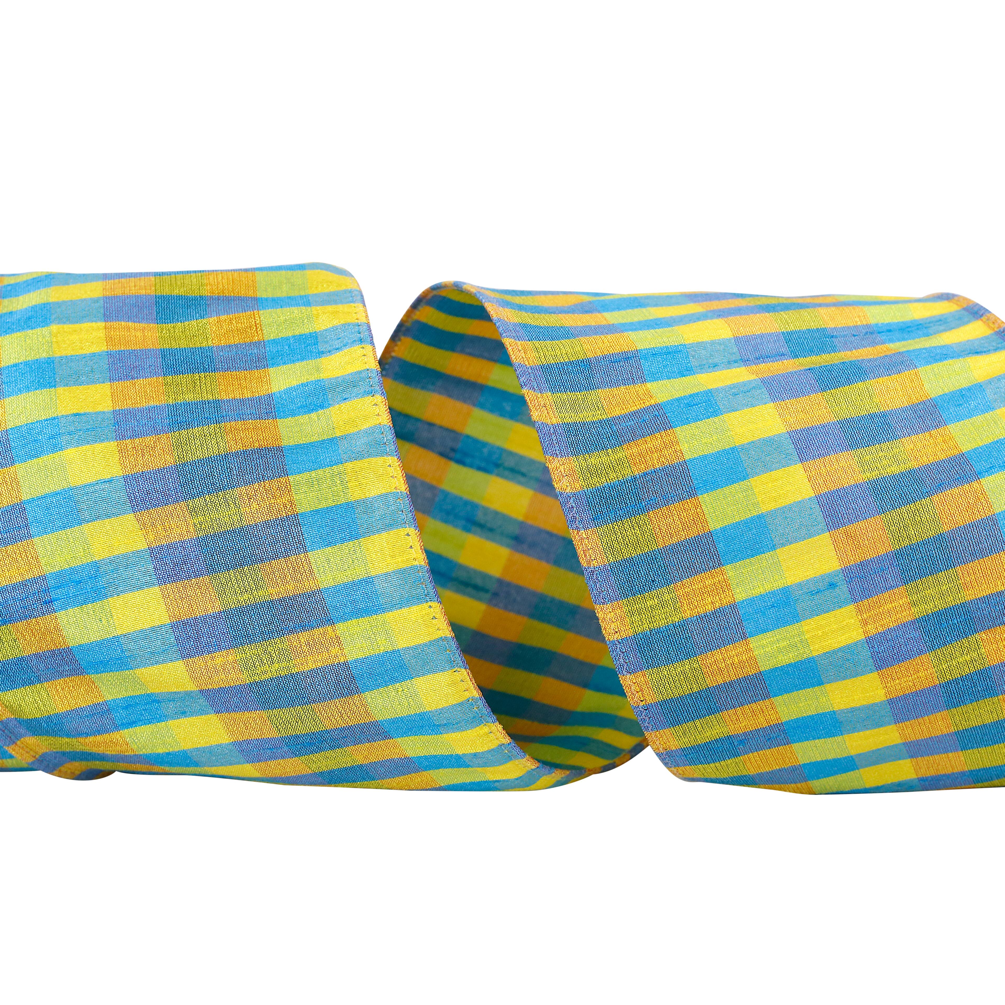 JAM Paper 4" x 10yd. Wired Plaid Dupioni Sally Ribbon