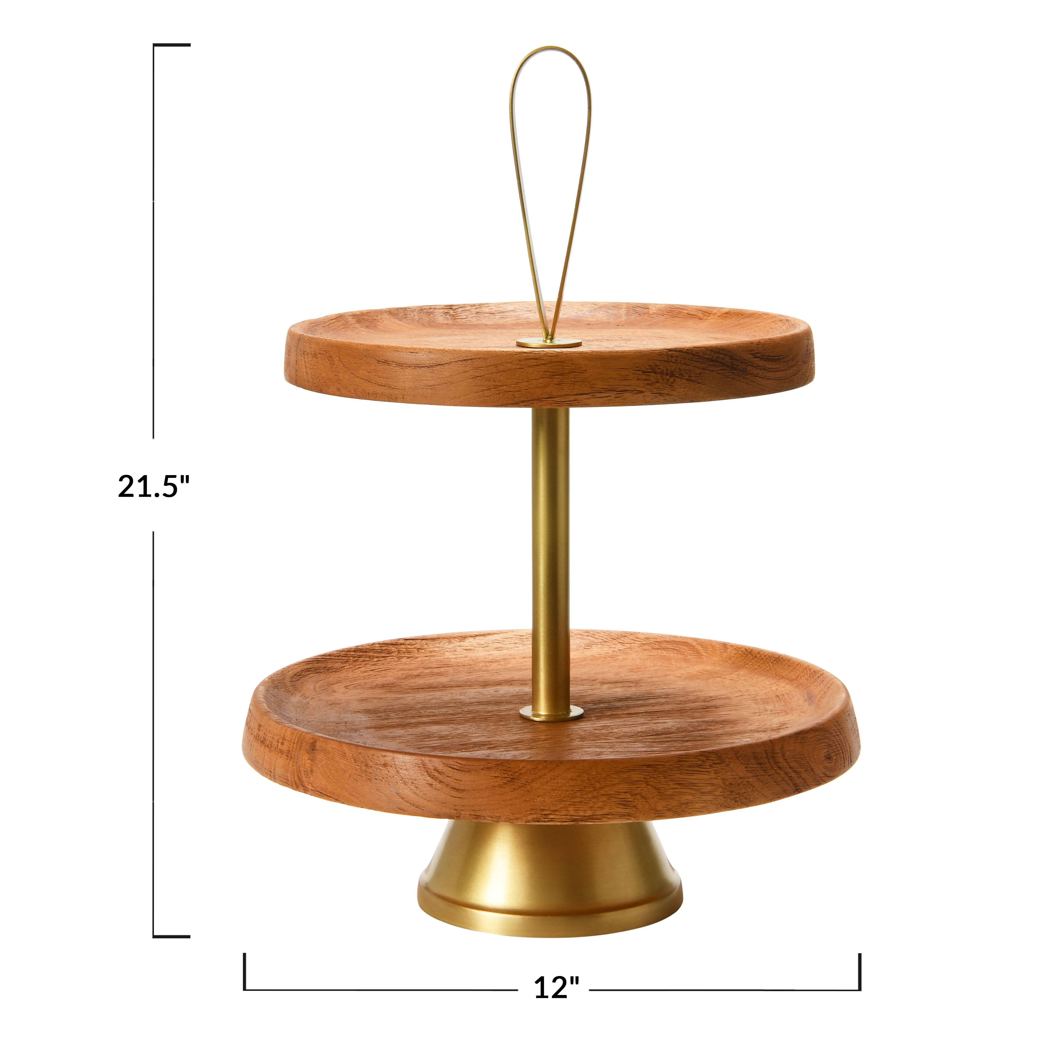 Hello Honey® 14" Natural & Gold Elegant Modern 2-Tiered Tray