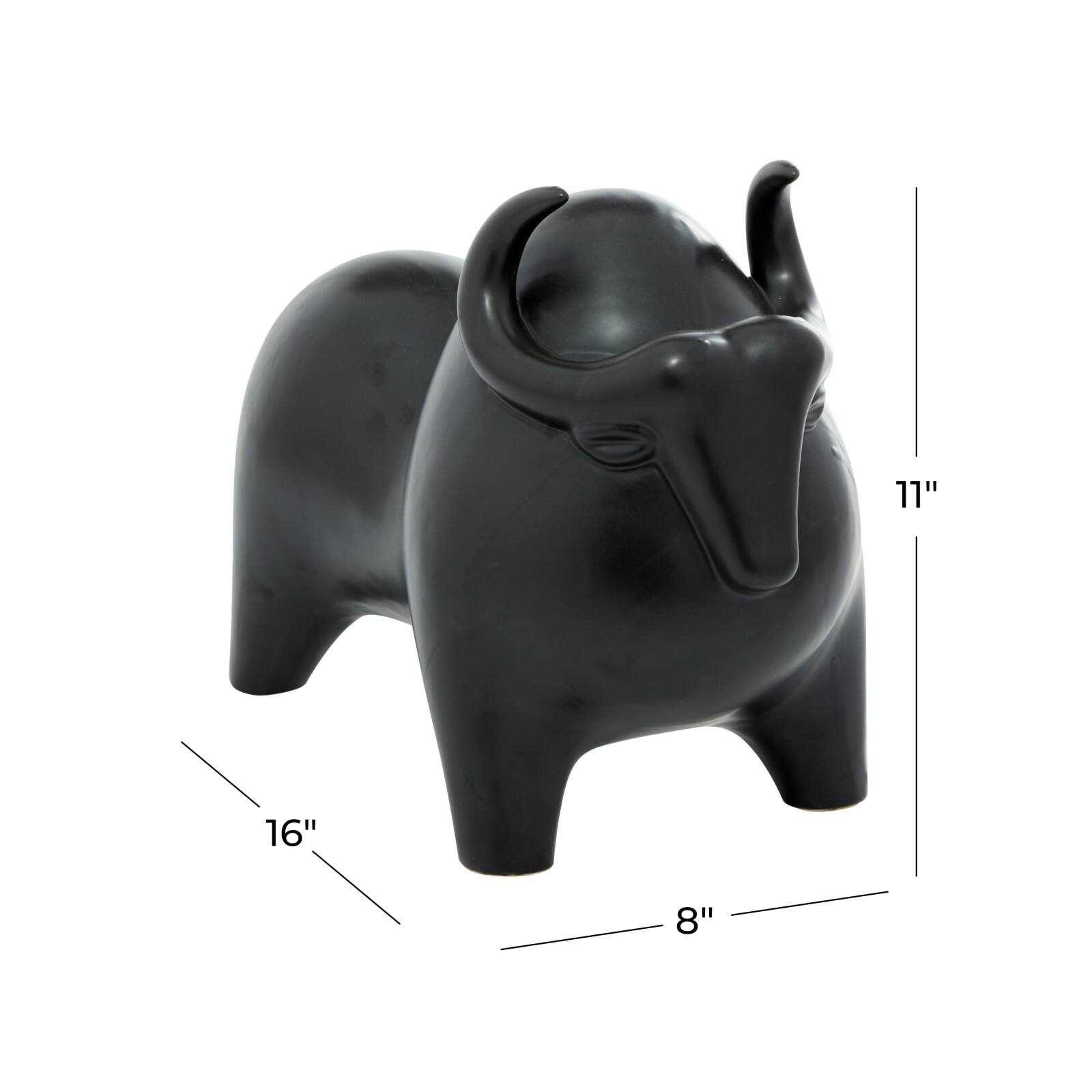Black Porcelain Contemporary Buffalo Sculpture, 11&#x22; x 8&#x22; x 16&#x22;