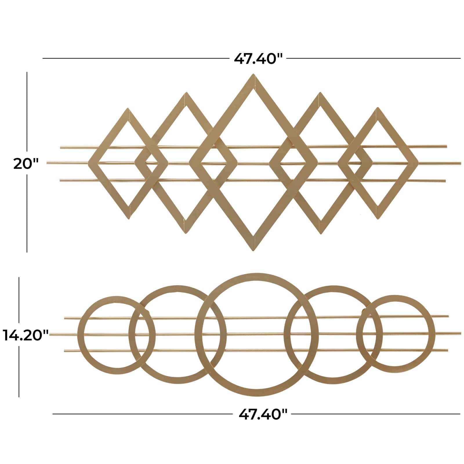 Gold Metal Contemporary Geometric Wall Decor, Set of 2 47", 20"