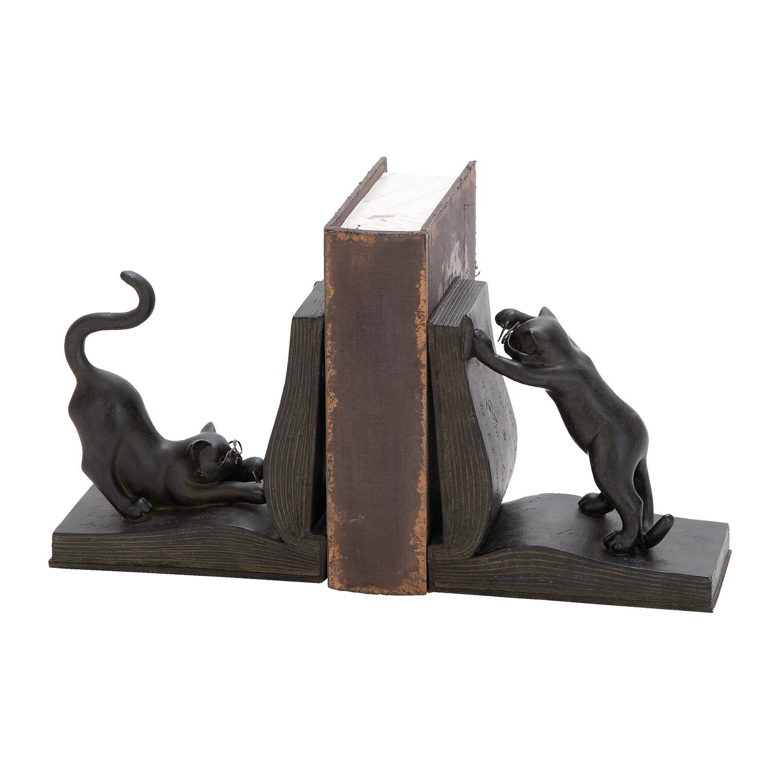 Black Polystone Eclectic Cat Bookends Set