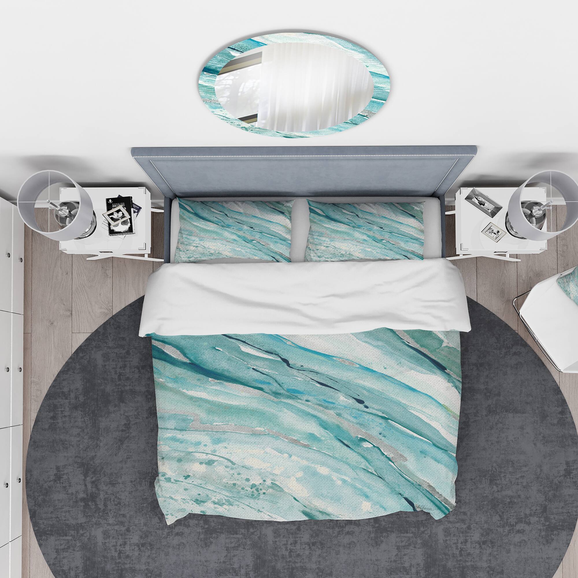 Designart &#x27;Silver Springs I Blue Green&#x27; Farmhouse Bedding Set - Duvet Cover &#x26; Shams