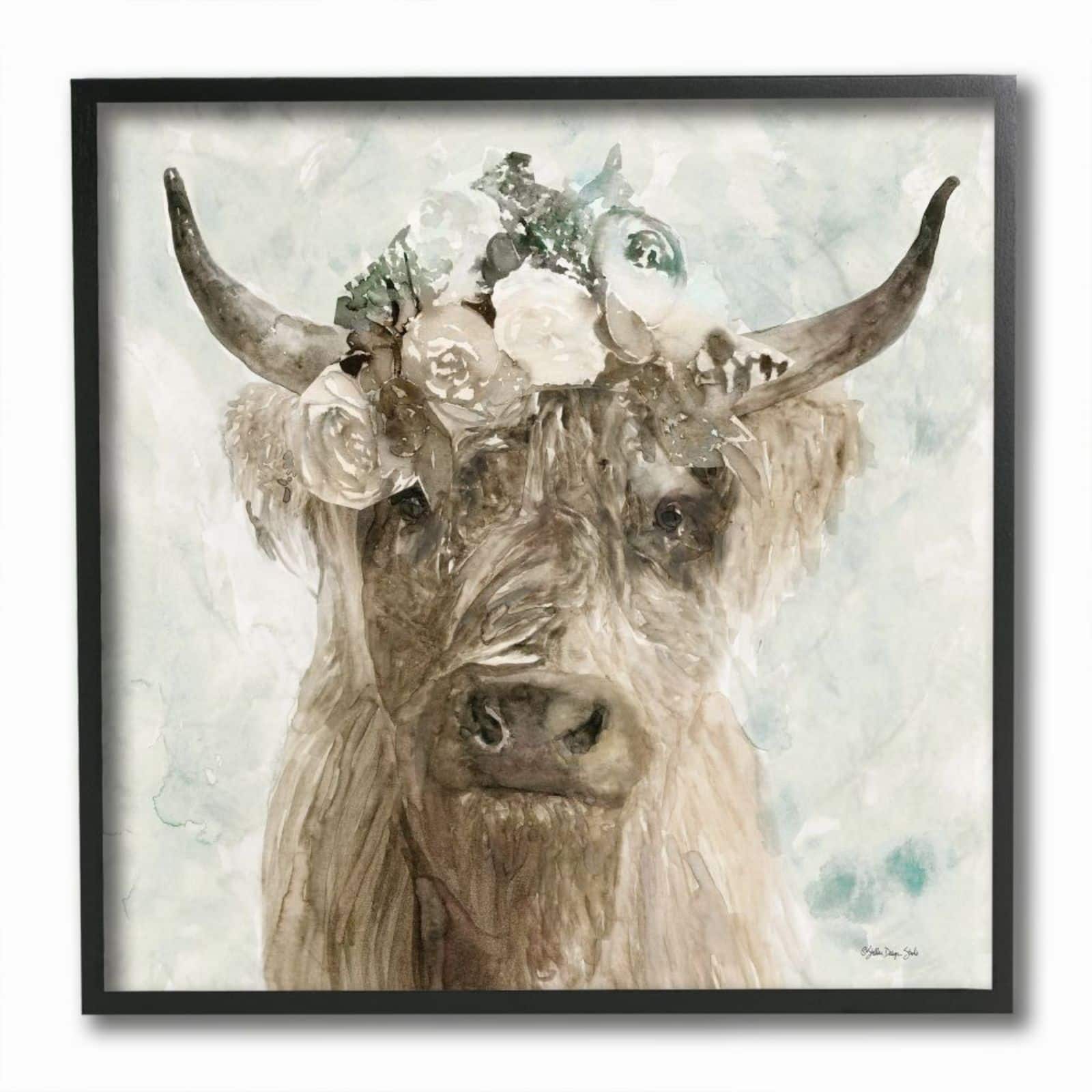 Stupell Industries Delicate Soft Buffalo with Floral Crown Watercolor Framed Wall Art