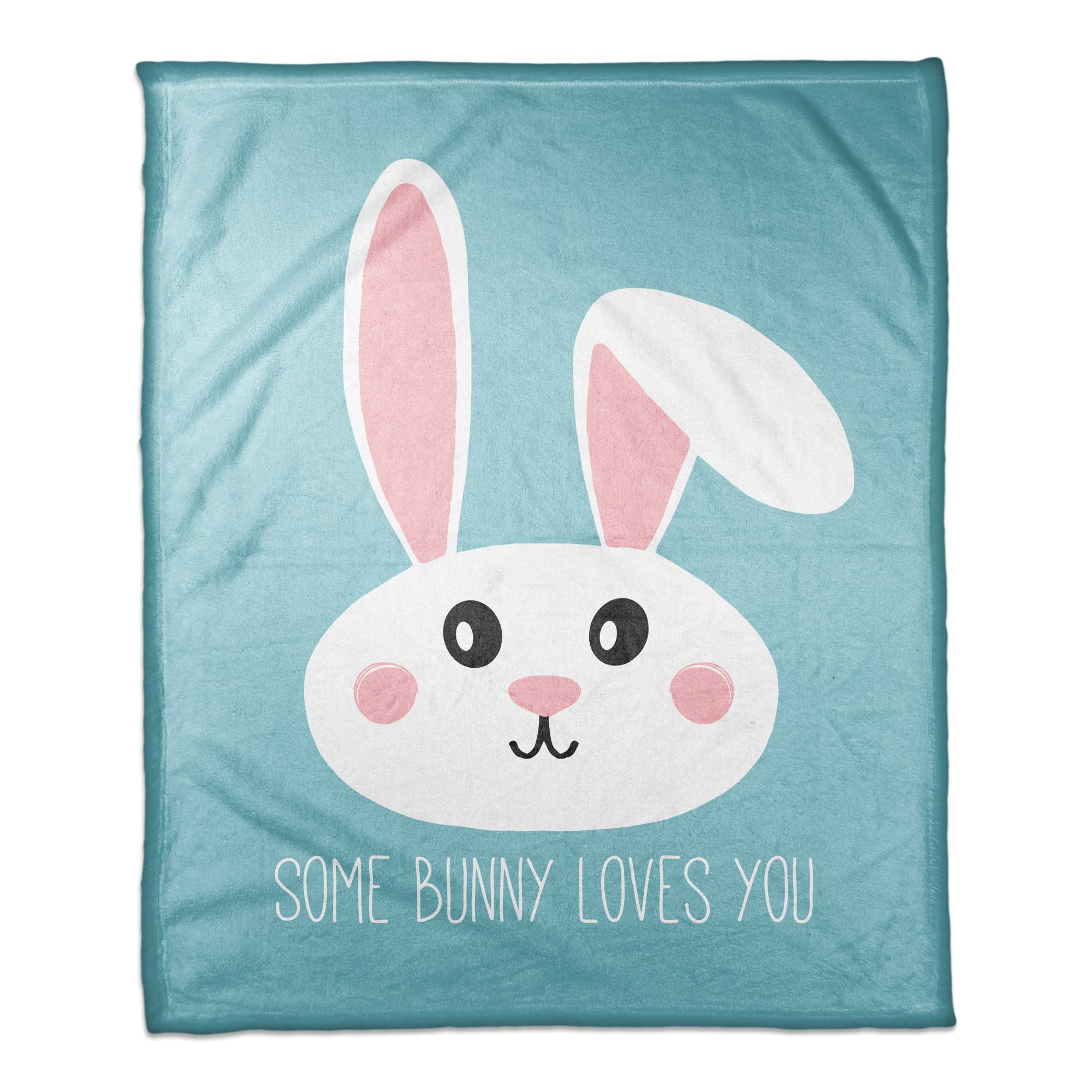 Some Bunny Loves You Teal Throw Blanket