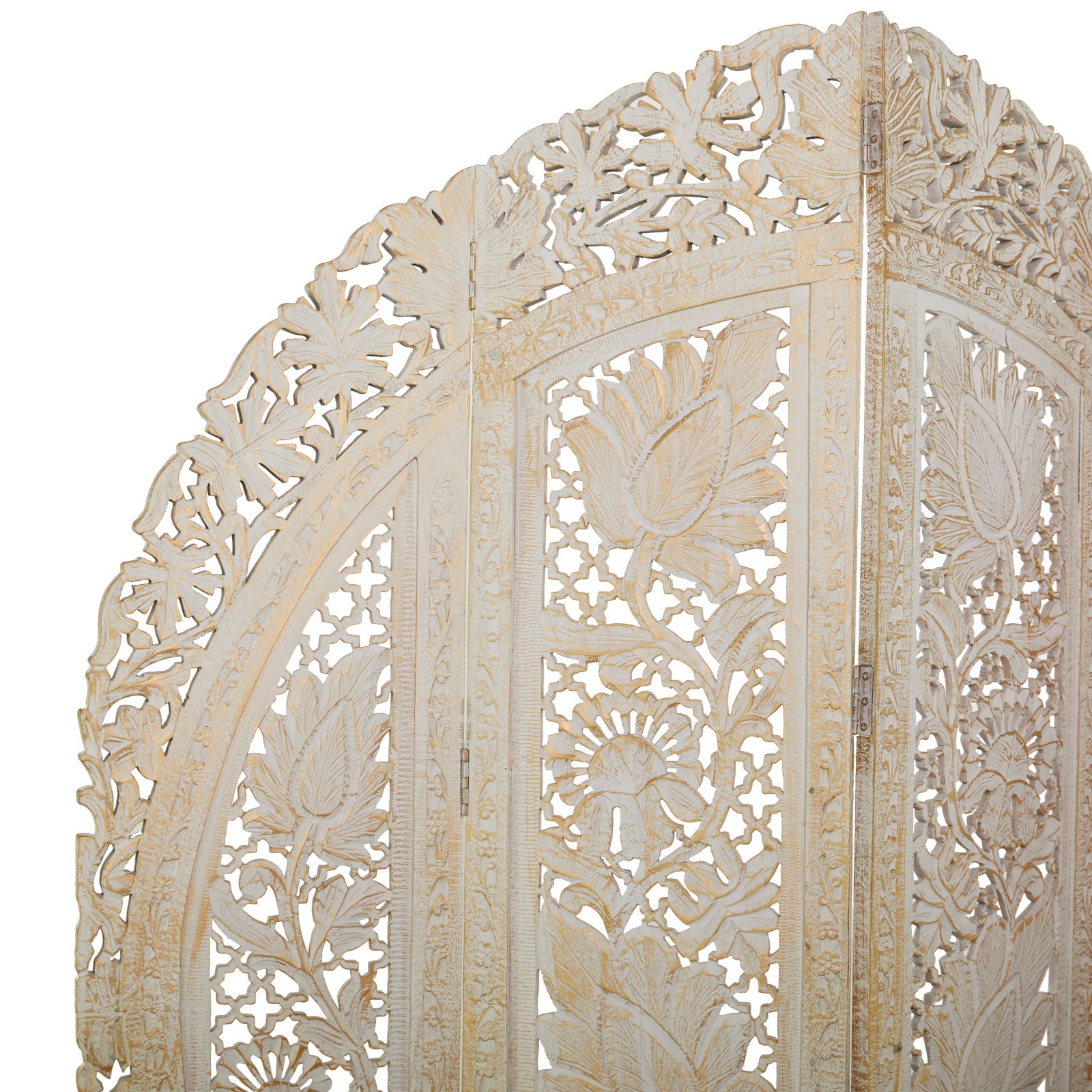 White Mango Wood Eclectic Room Divider Screen, 72 &#x22; x 60 &#x22; x 2 &#x22;