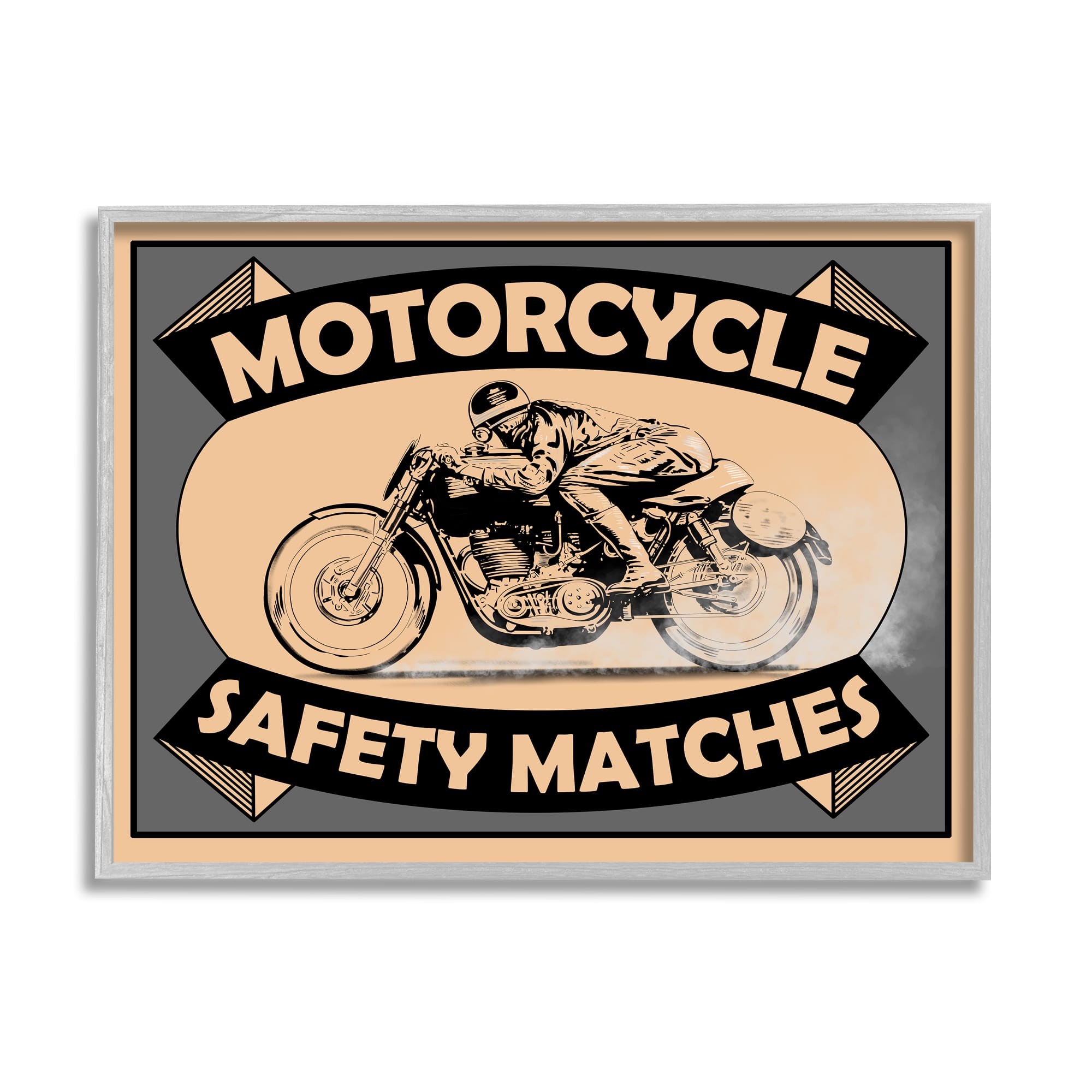 Stupell Industries Motorcycle Safety Matches Grey Tan Bike Rider in Gray Frame Wall Art
