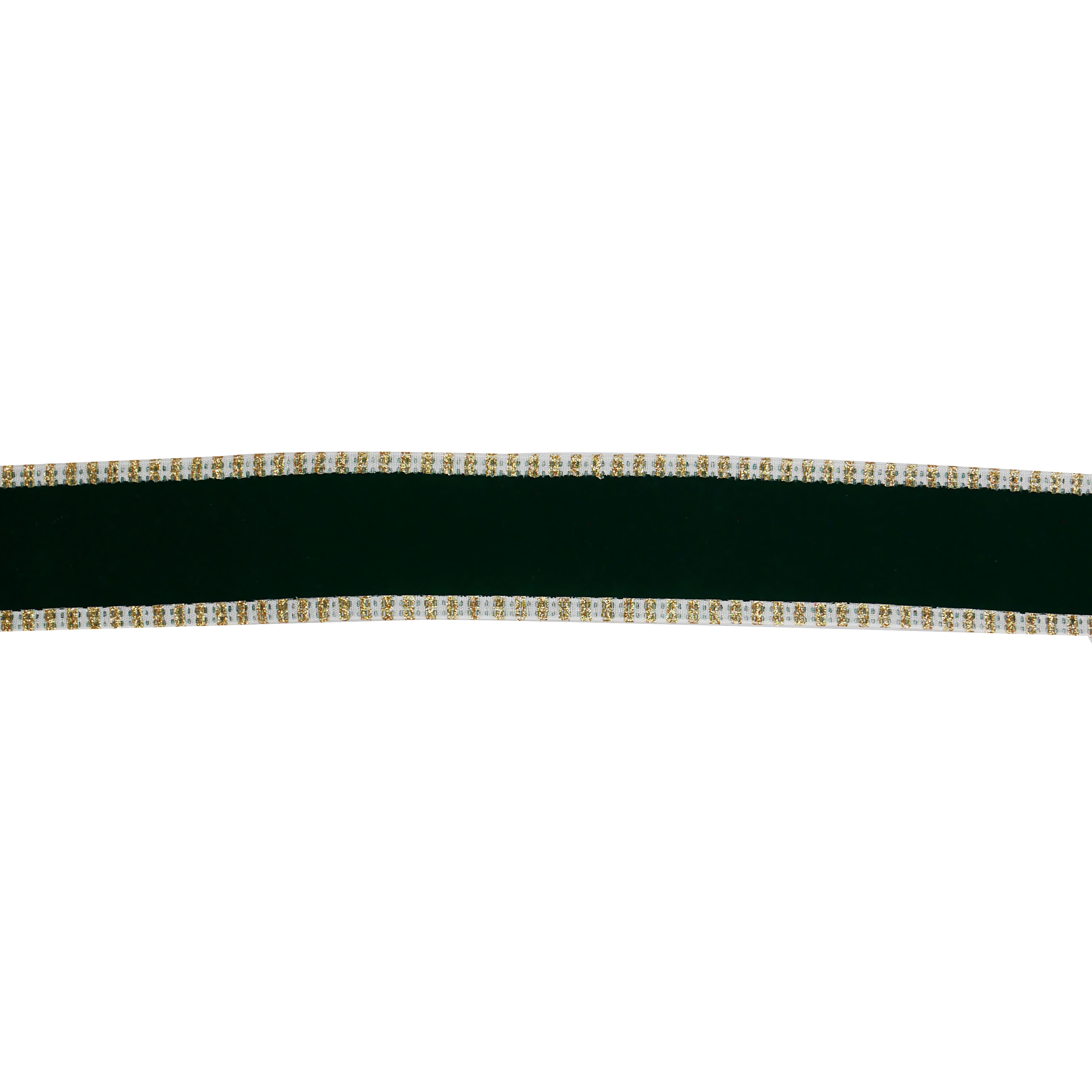 1.5&#x22; x 25ft. Green with Gold Edge Wired Ribbon by Celebrate It&#xAE;