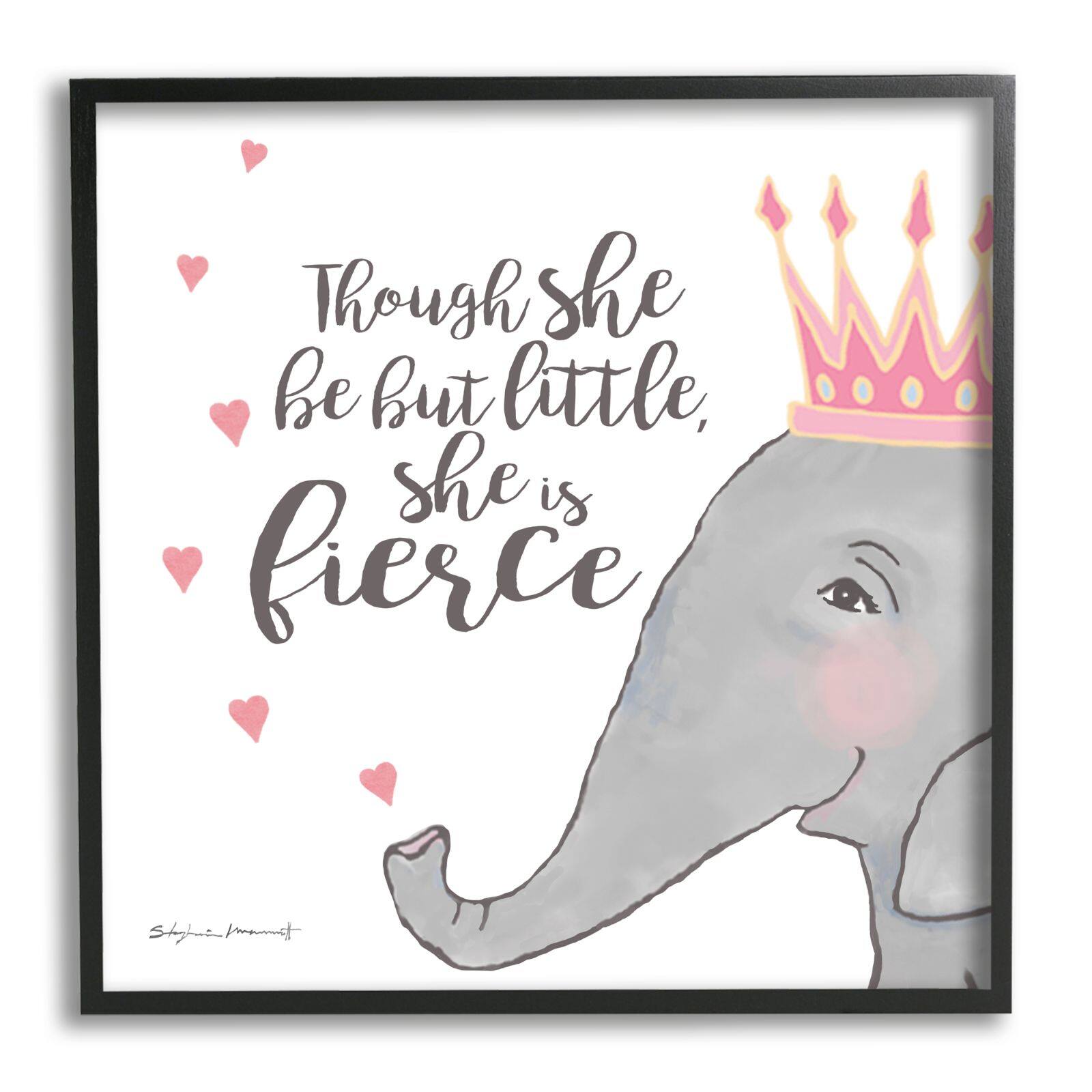 Stupell Industries She is Fierce Phrase Girls' Princess Elephant Pink Framed Wall Art