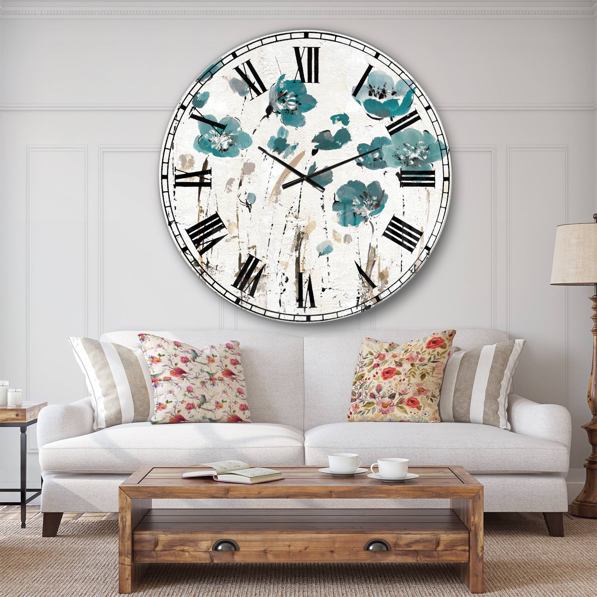 Designart &#x27;Fields Of Turquoise Watercolor Flower Ii Traditional Wall Clock