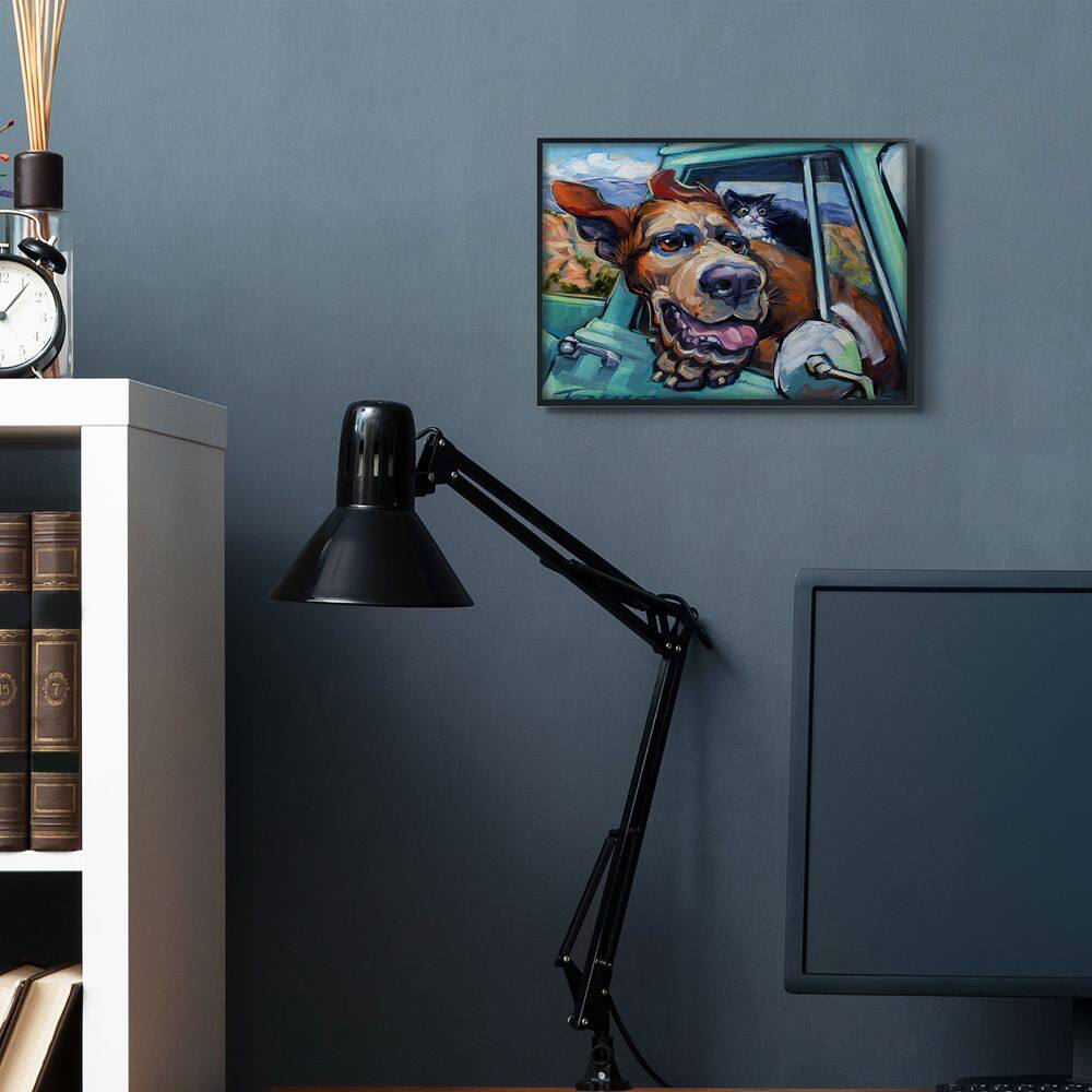 Stupell Industries Cat and Dog in Truck Window Wild Ride in Black Frame Wall Art