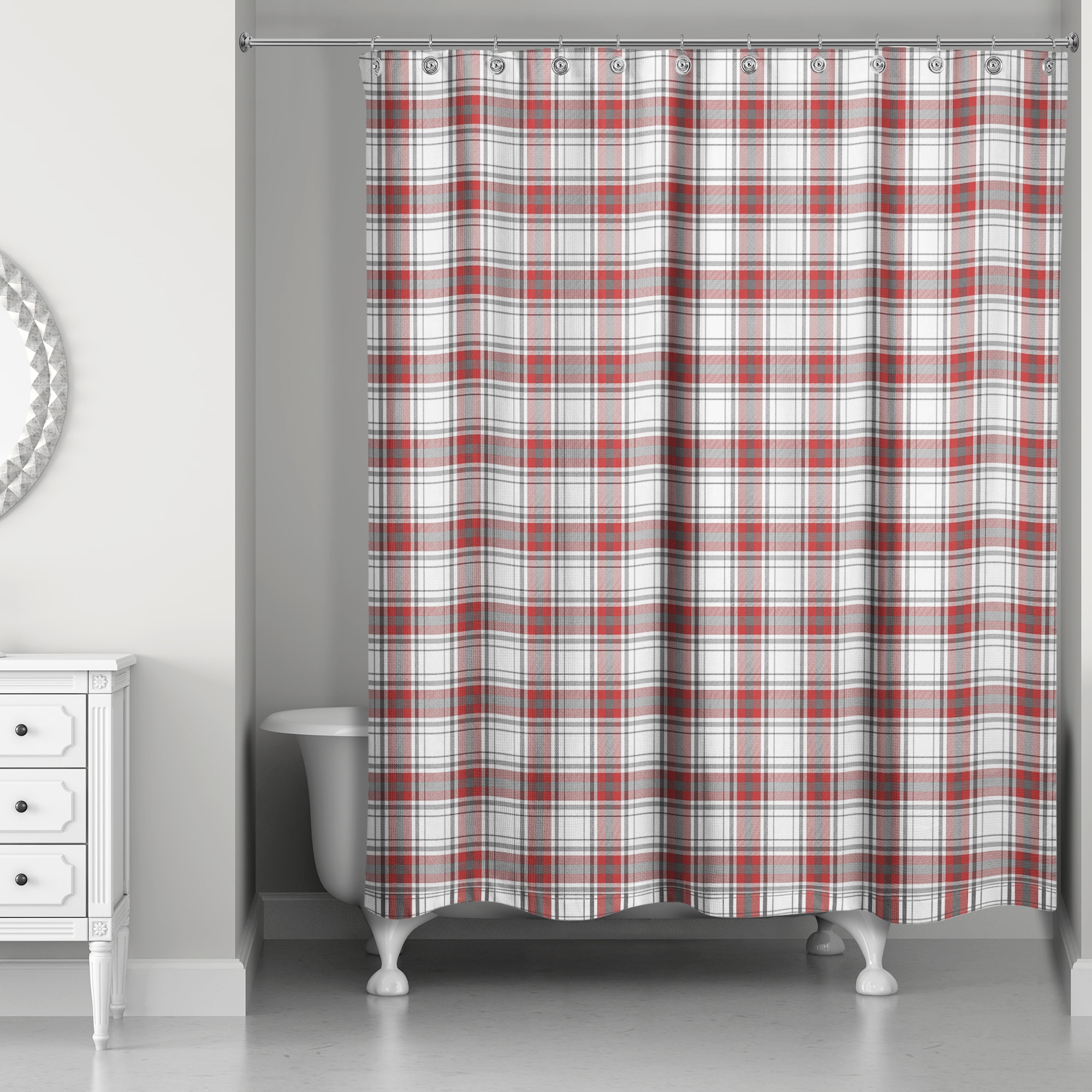 Red & Gray Plaid Shower Curtain