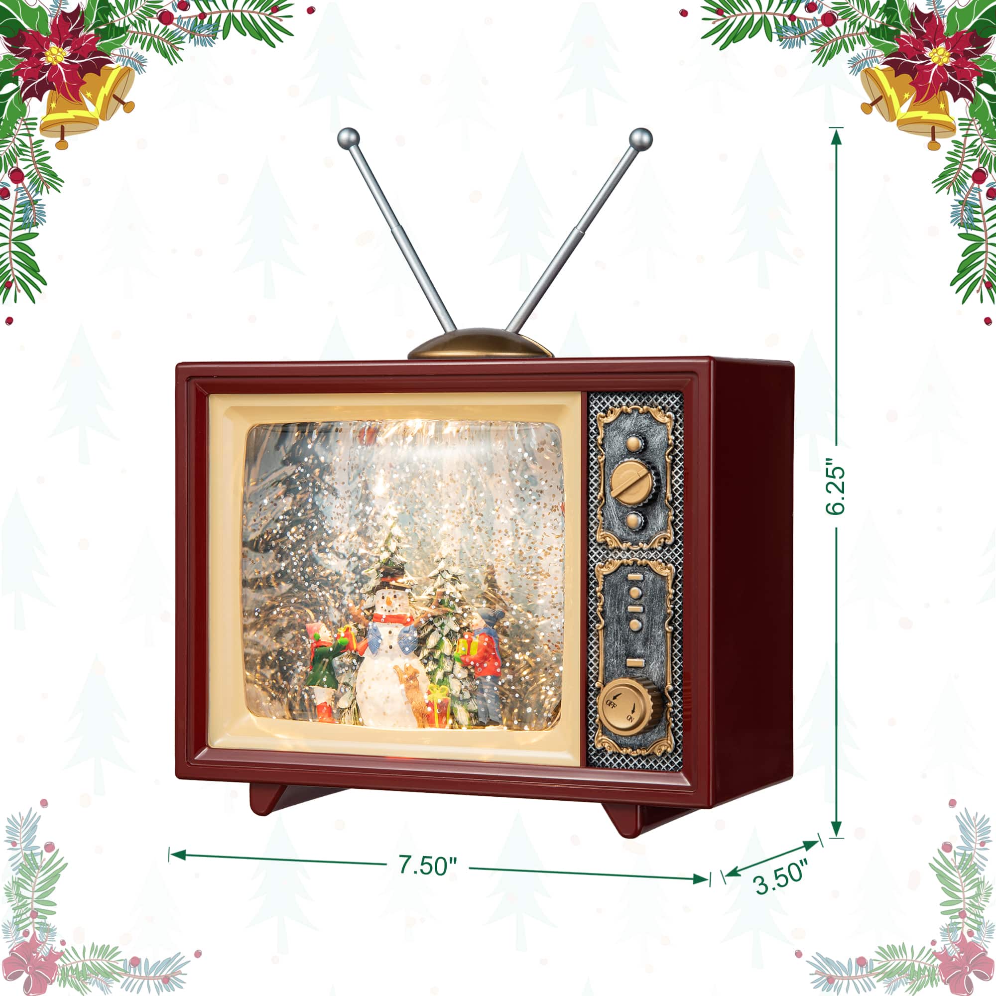 Glitzhome® 7.5" Lighted TV with Snowman Waterglobe