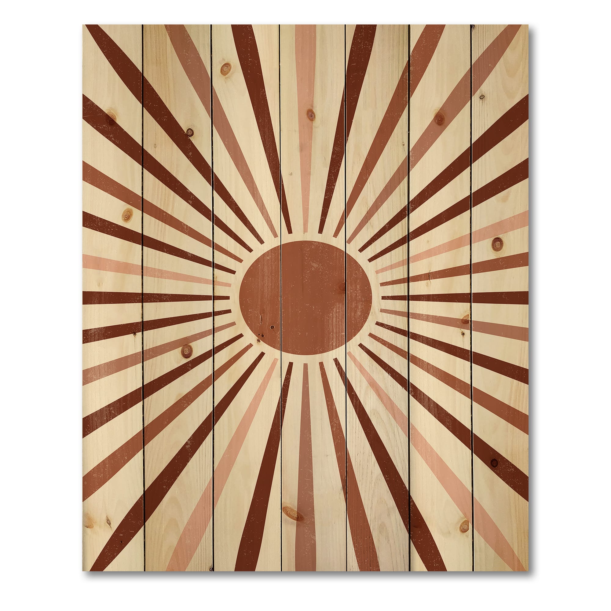 Designart - Geometric Radiant Sun - Modern Print on Natural Pine Wood