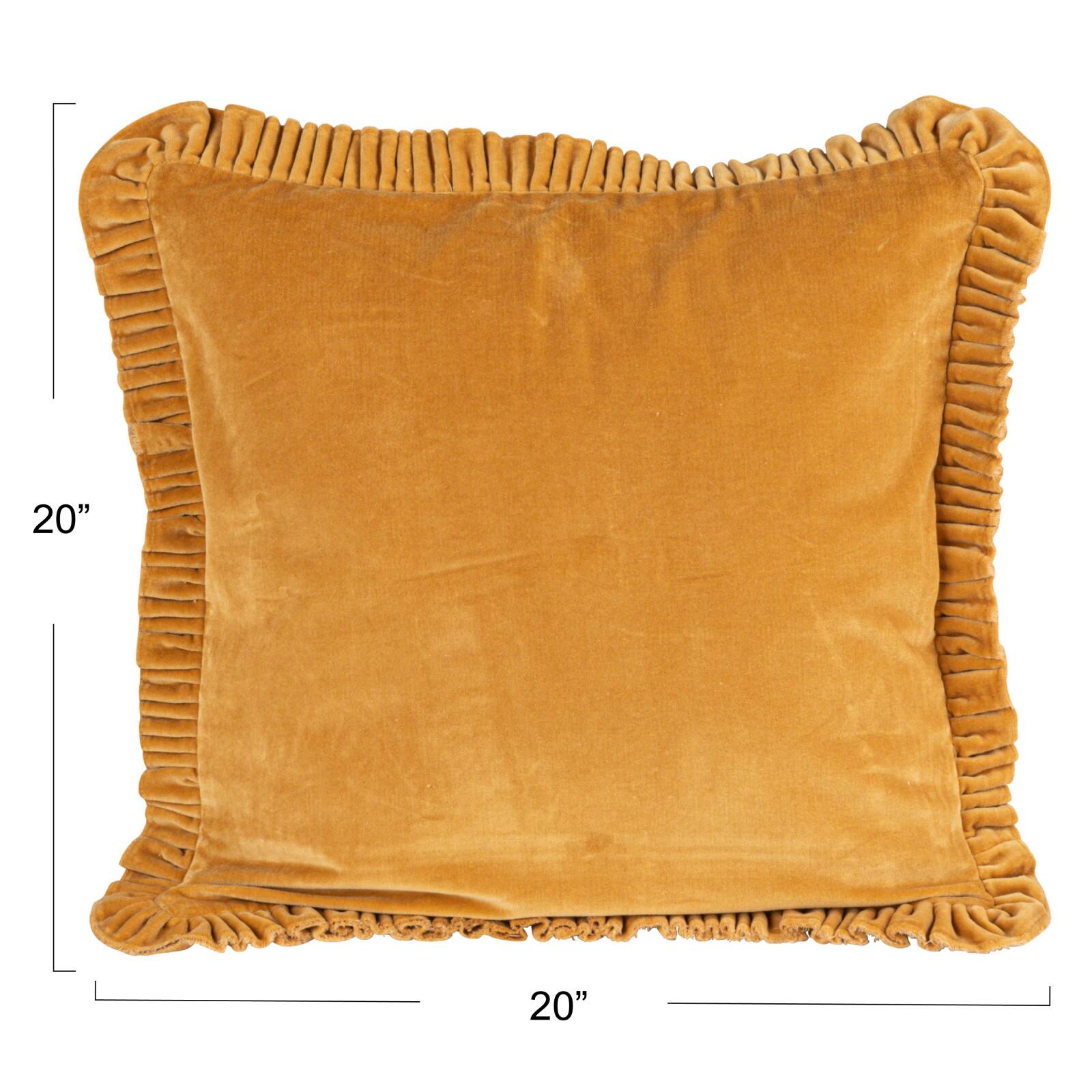 Hello Honey® 20" Mustard Yellow Velvet Ruffled Square Accent Pillow