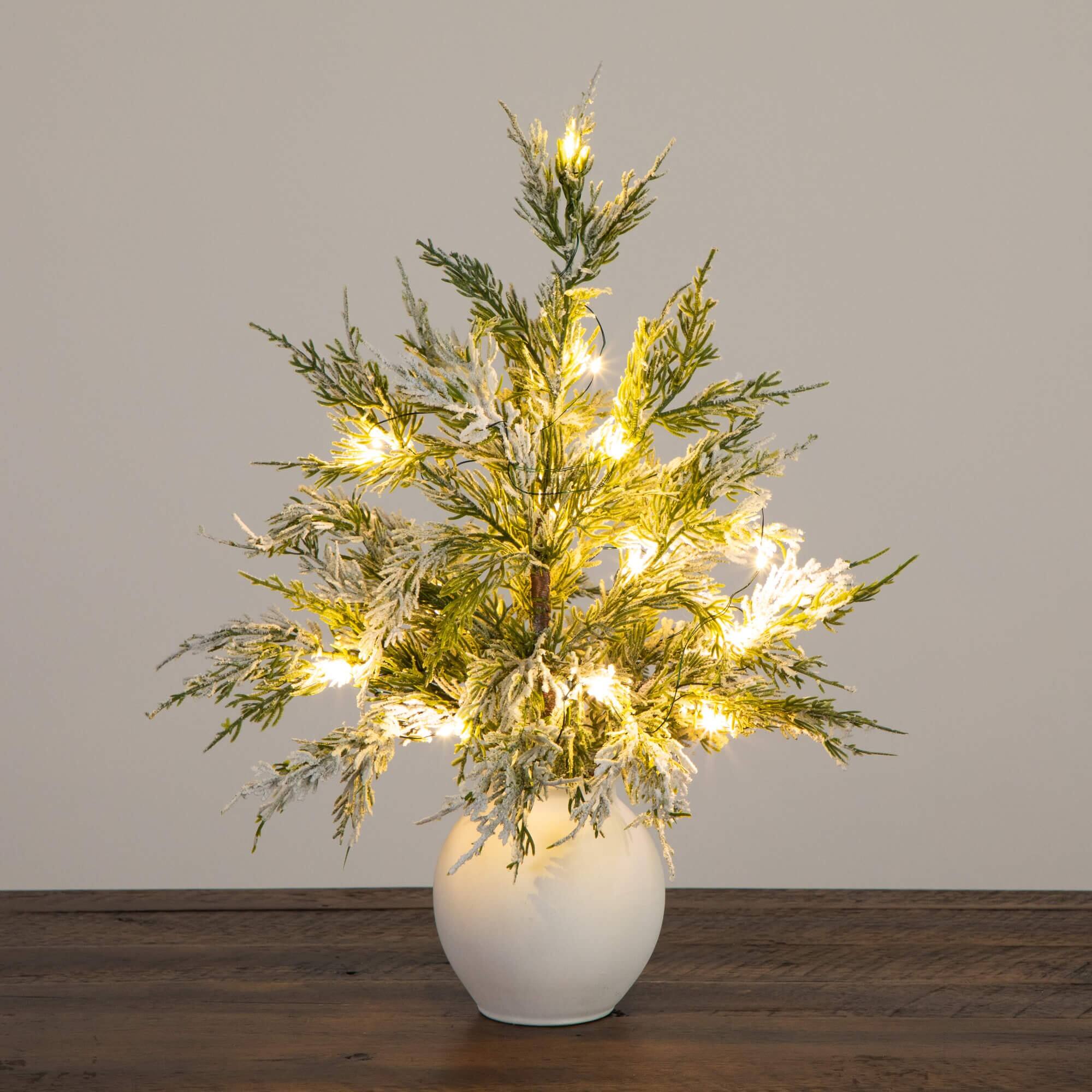 18" Pre-Lit Snowed Cypress Artificial Potted Christmas Tree