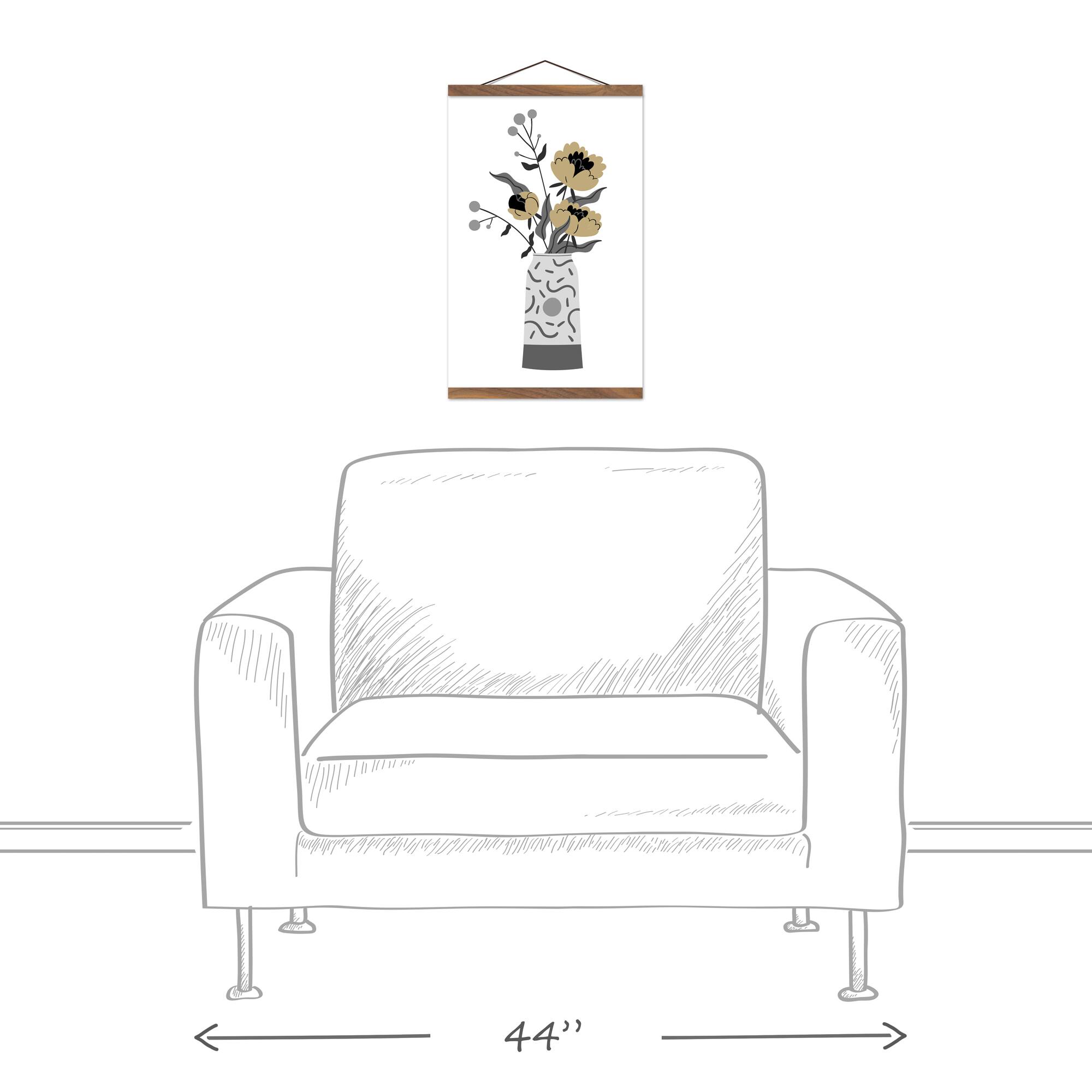 Mod Gold Flowers Teak Hanging Canvas