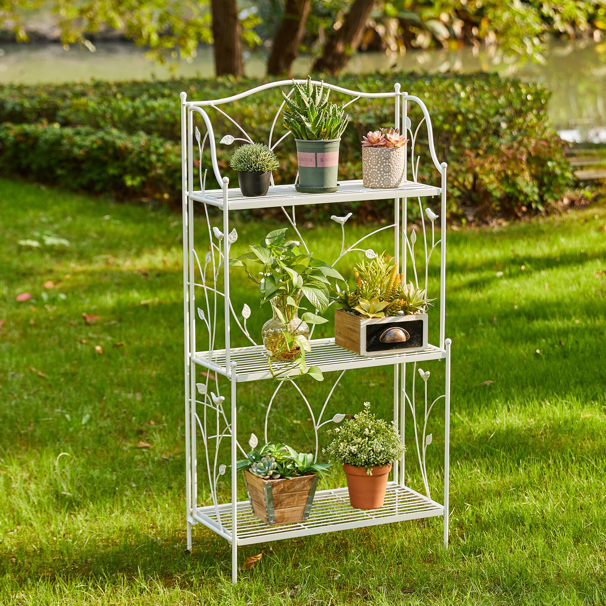 Glitzhome® Rectangular 3-Tiered Metal Shelf Planter Stand