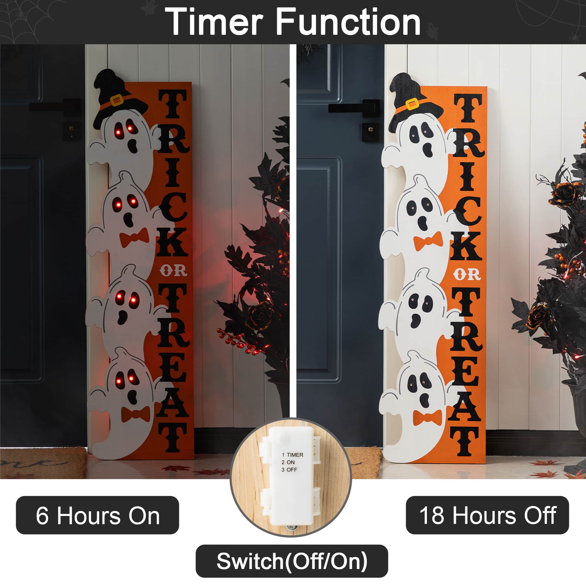 Glitzhome® 42"H Lighted Halloween Wooden Stacked Ghost Porch Sign with Timer