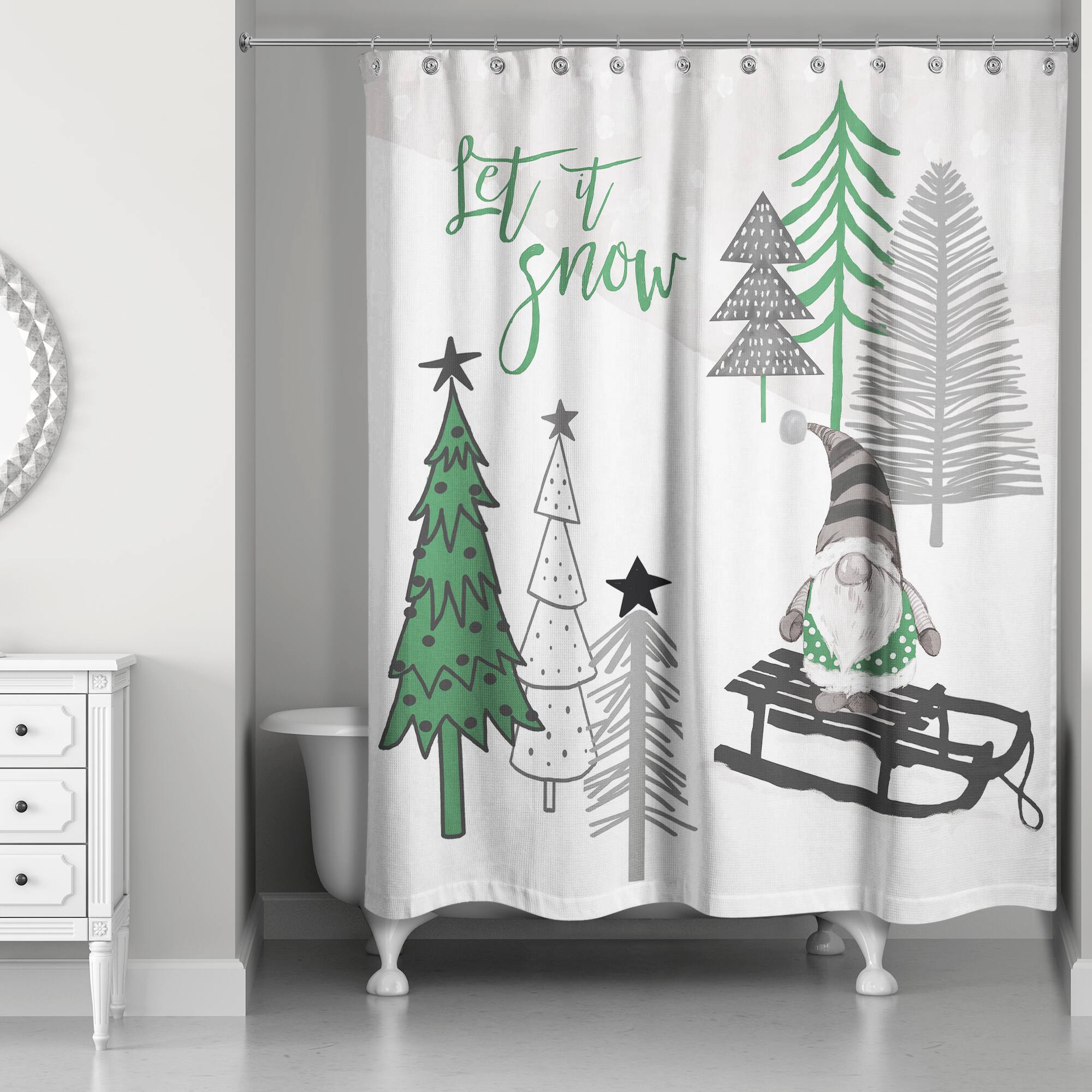 Let It Snow Tree Gnome Shower Curtain