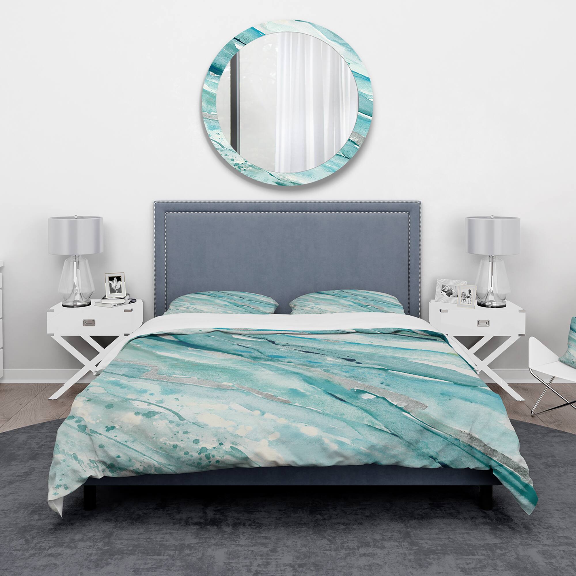 Designart &#x27;Silver Springs I Blue Green&#x27; Farmhouse Bedding Set - Duvet Cover &#x26; Shams