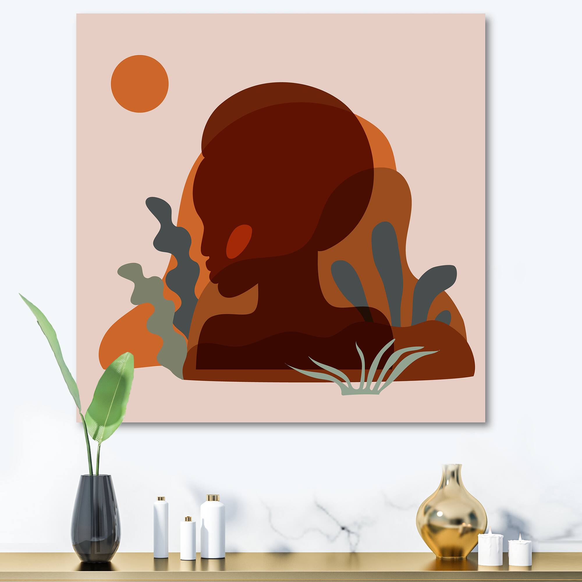 Designart - Minimal Silhouette Of African American Woman - Modern Canvas Wall Art Print