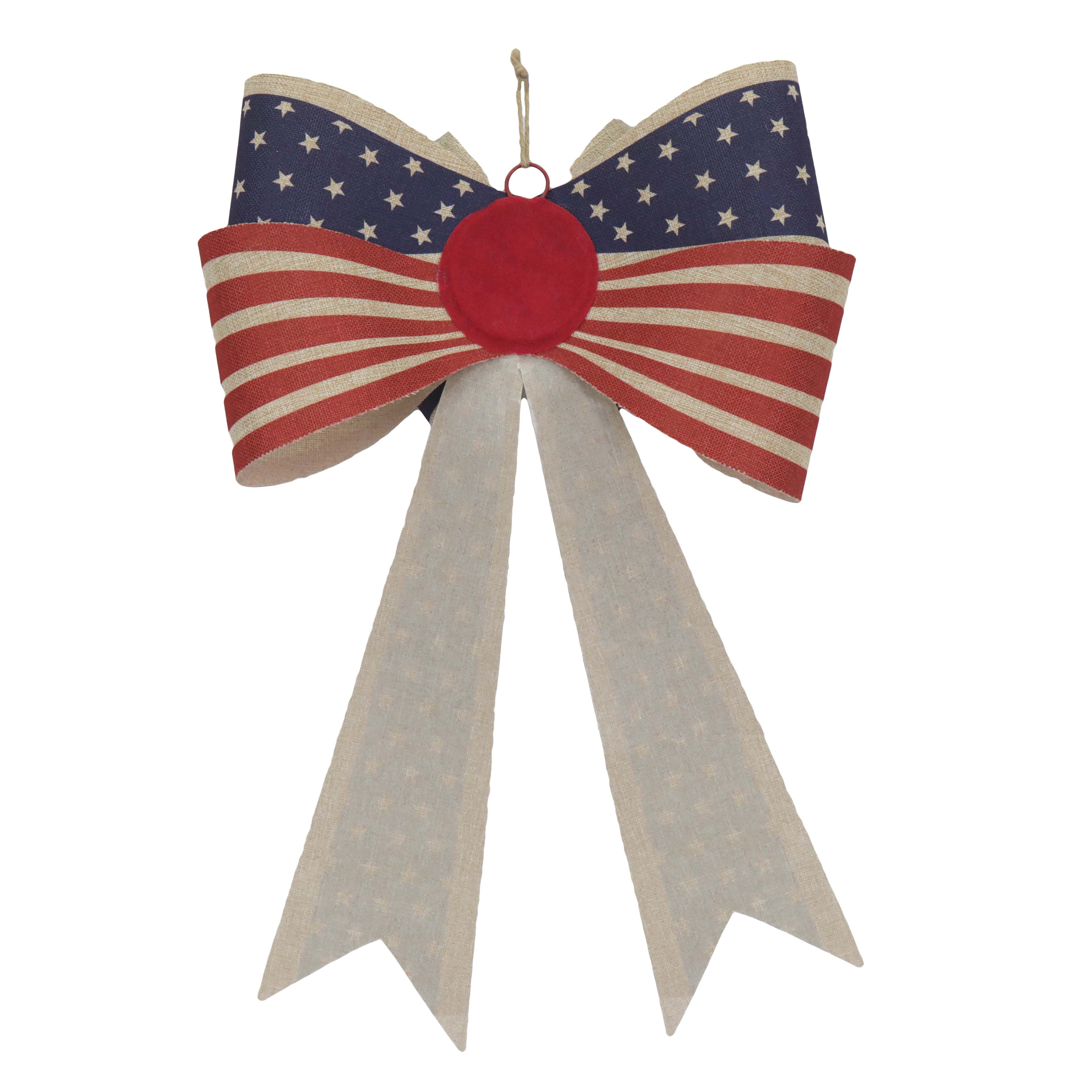 23.25&#x22; Burlap Patriotic Stars &#x26; Stripes Wall Ribbon by Celebrate It&#x2122;