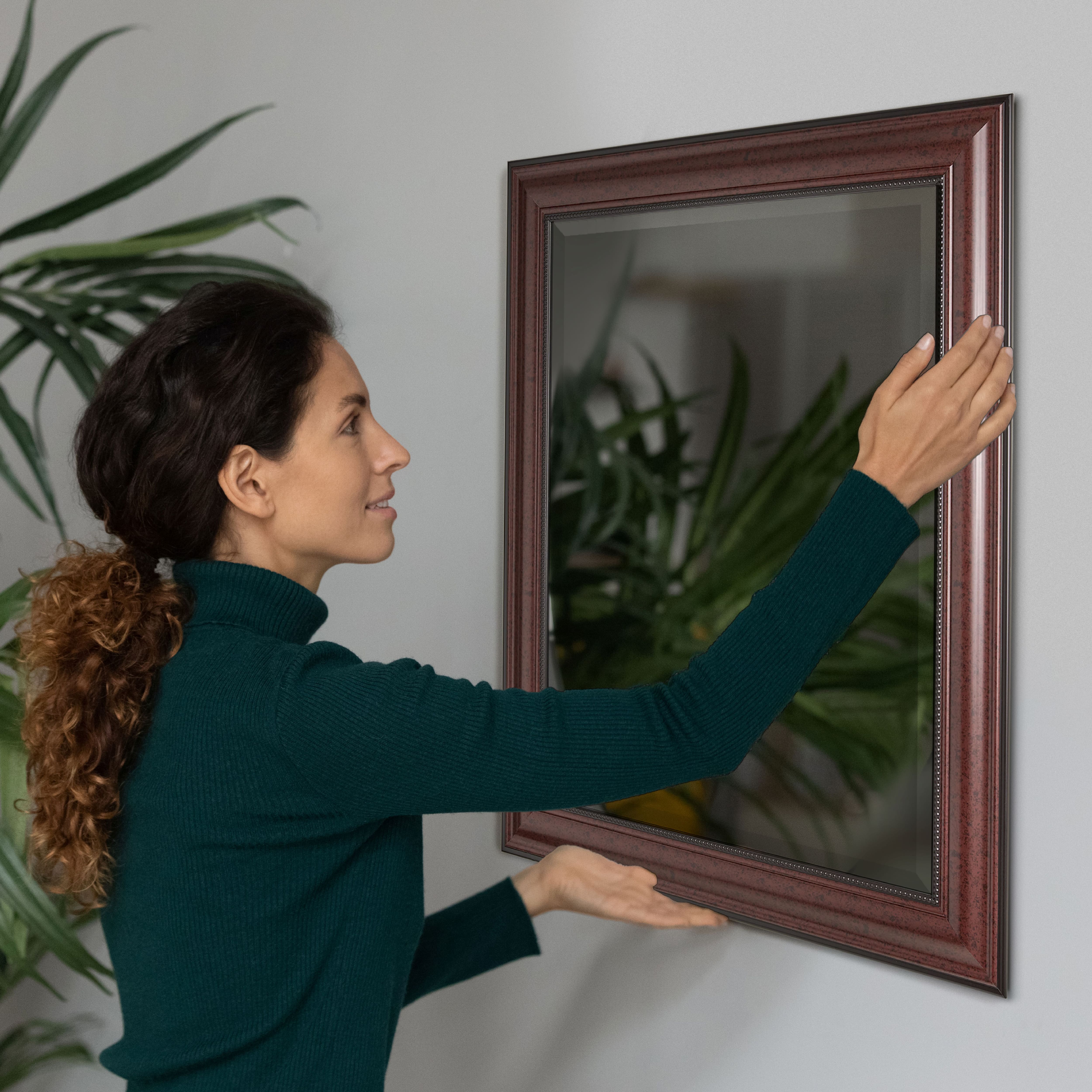 Head West Deep Cherry 28" x 34" Framed Beveled Accent Vanity Mirror