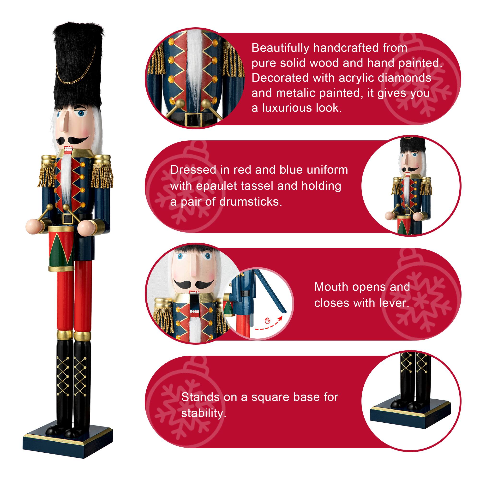 Glitzhome&#xAE; 3ft. Wooden Christmas Drummer Nutcracker