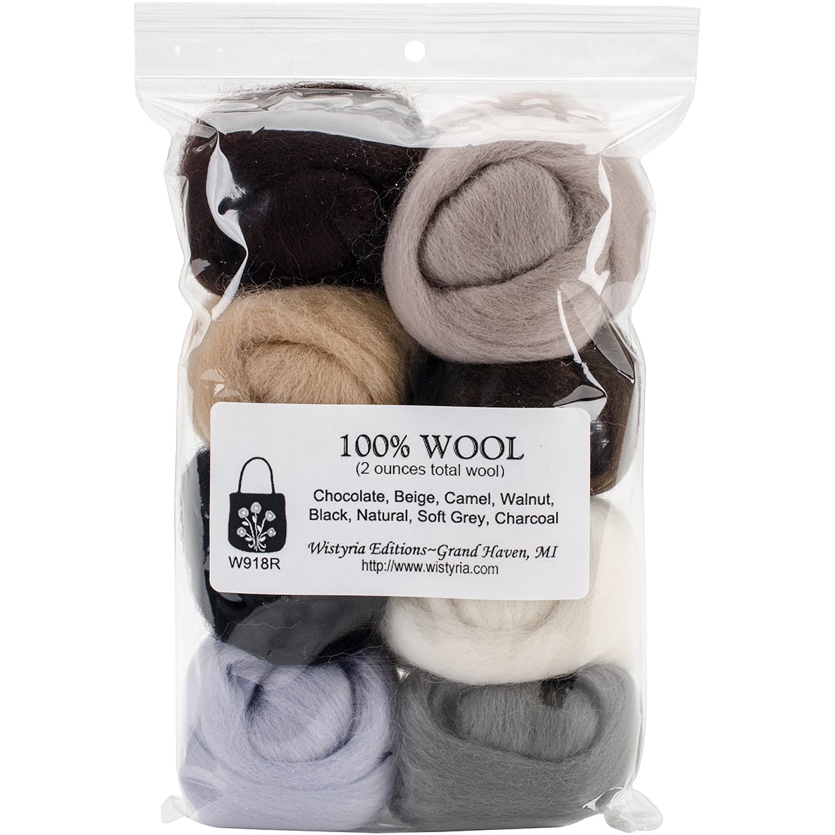 Wistyria Editions Neutrals Wool Roving Rolls, 2oz.