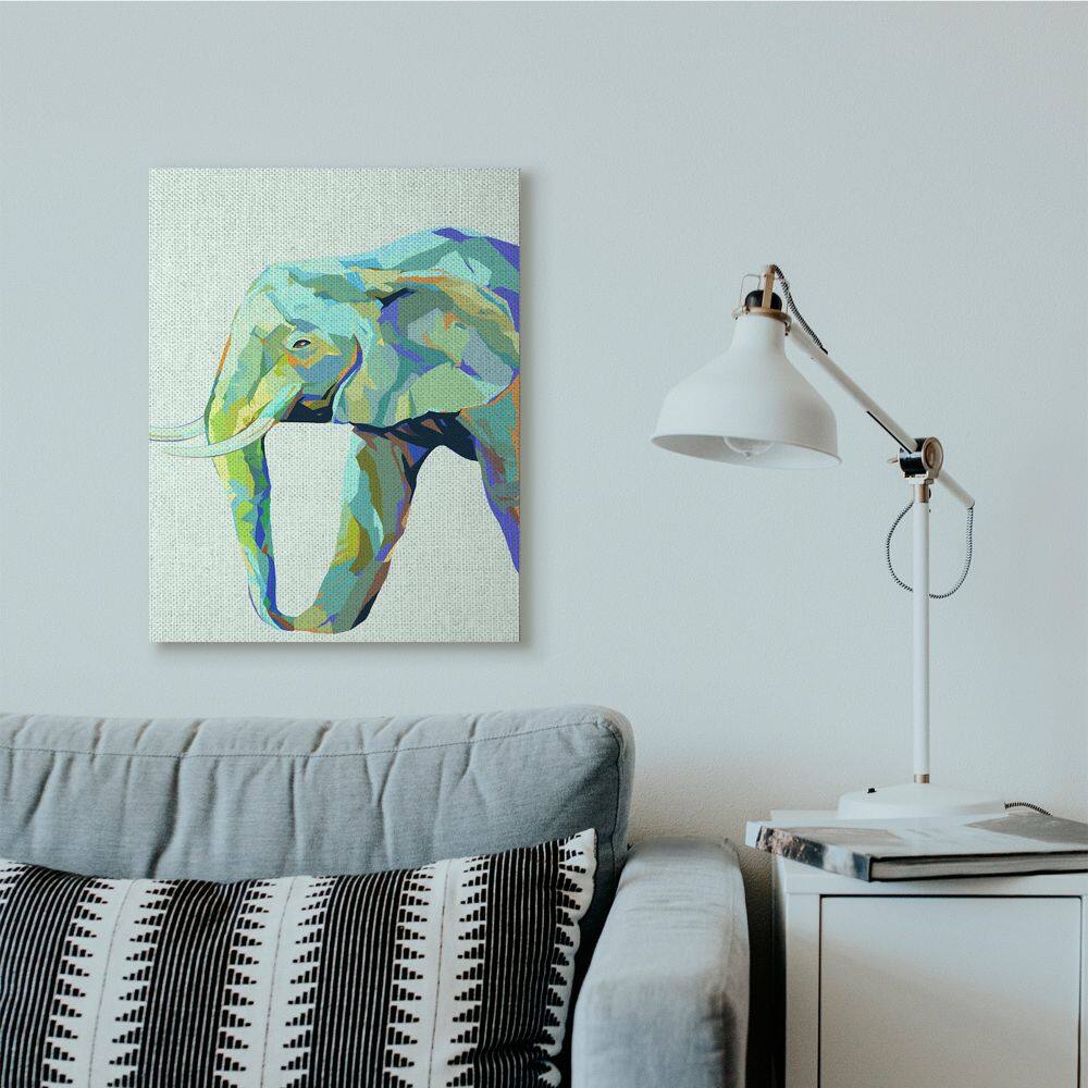 Stupell Industries Elephant Abstract Shapes Blue Green Animal Design Canvas Wall Art