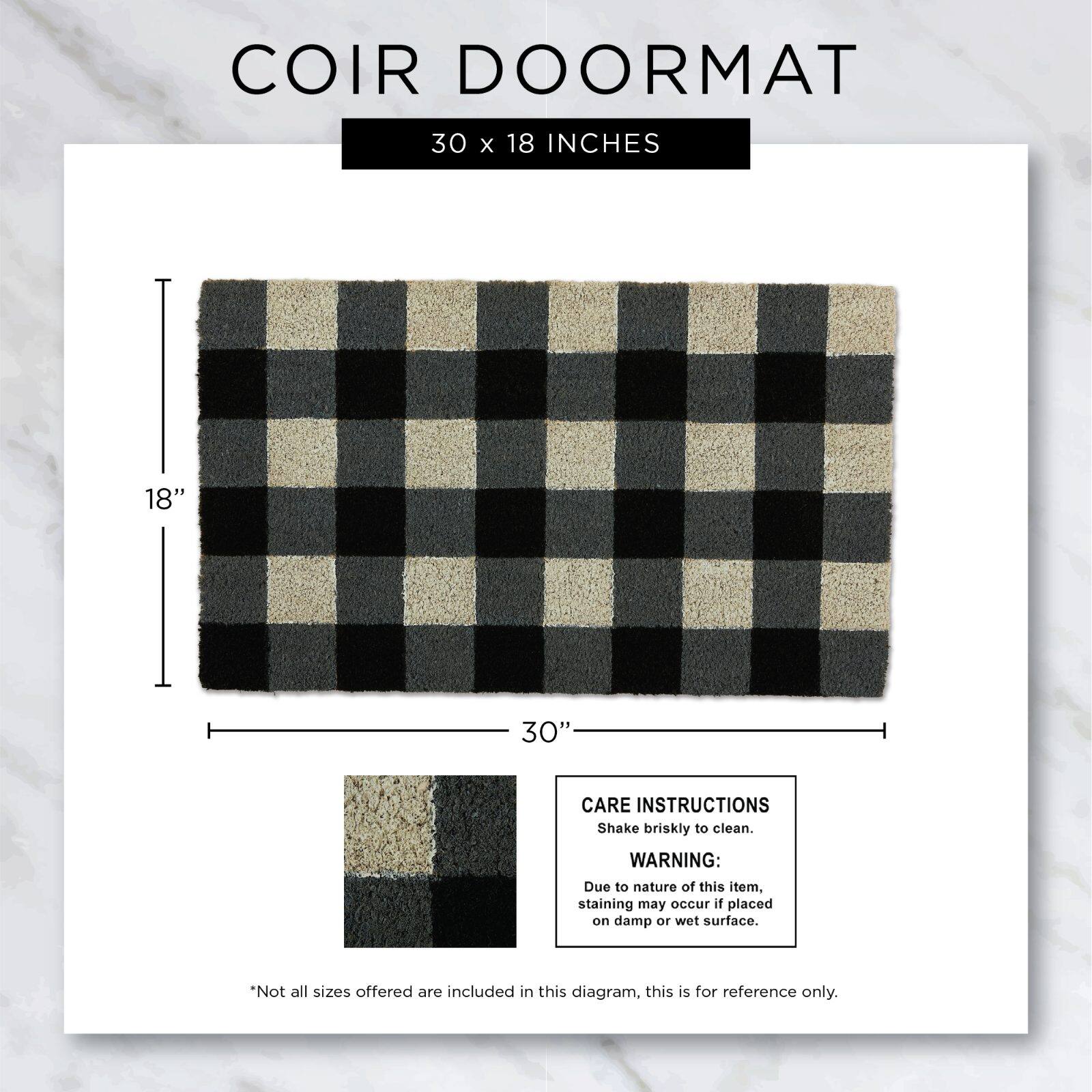 Red Checkered Welcome Coir Doormat Natural Fiber Black and Red Plaid 18" x 30" 