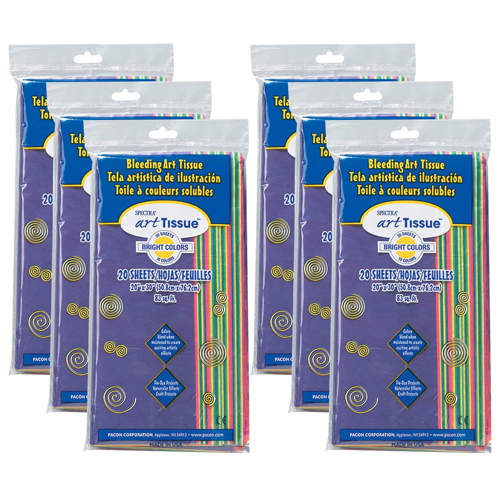 Spectra® Bright Colors Deluxe Bleeding Art Tissue™, 6 Packs of 20