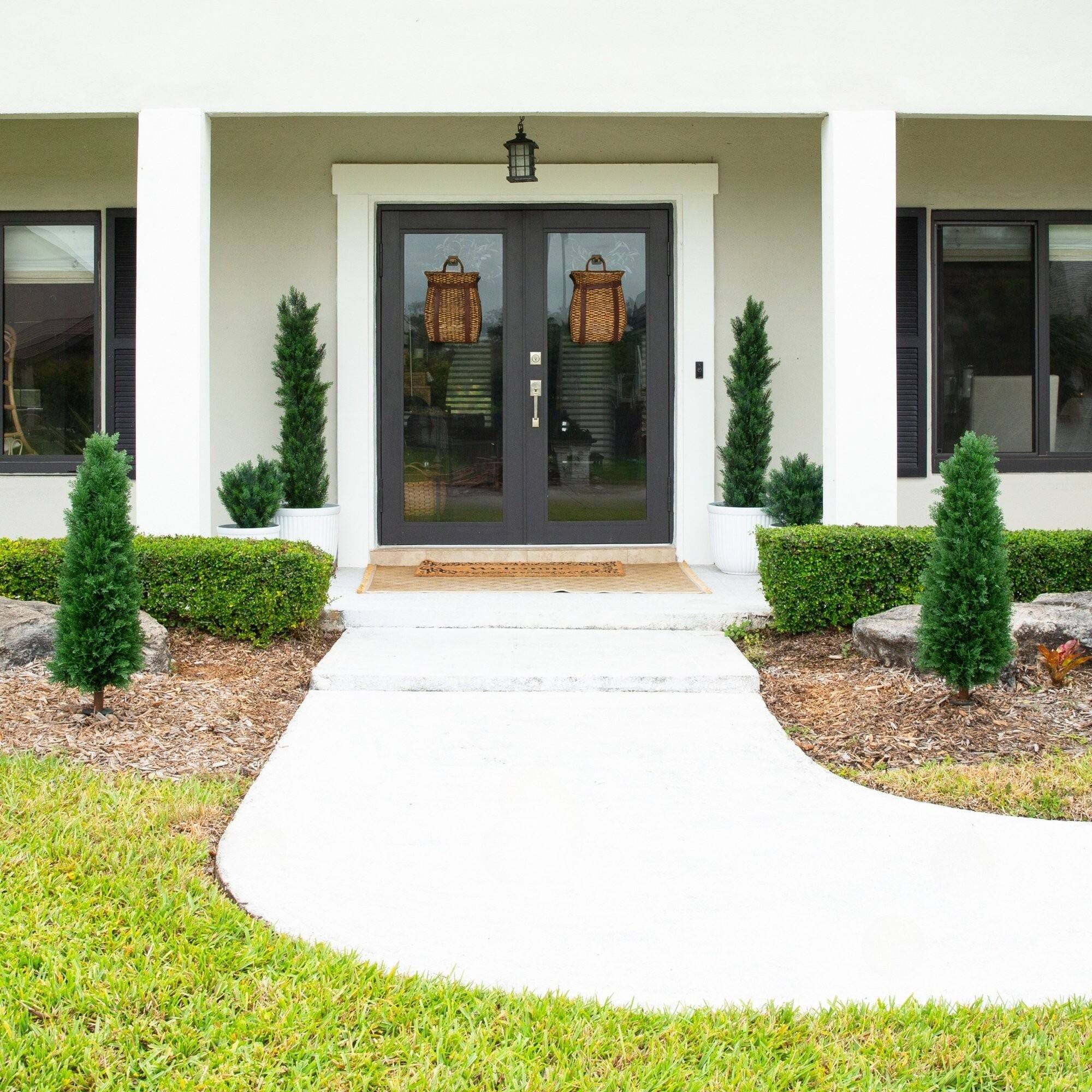 4ft. UV Resistant Artificial Cedar Plant with Integrated Ground Stake (Indoor/Outdoor) - Set of 2