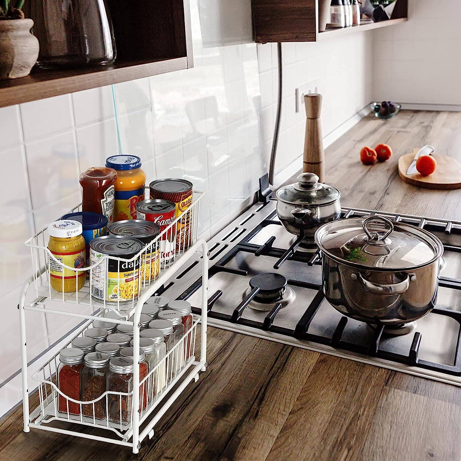 NEX&#x2122; White 2-Tier Under Sink Storage Sliding Basket Organizer Drawer