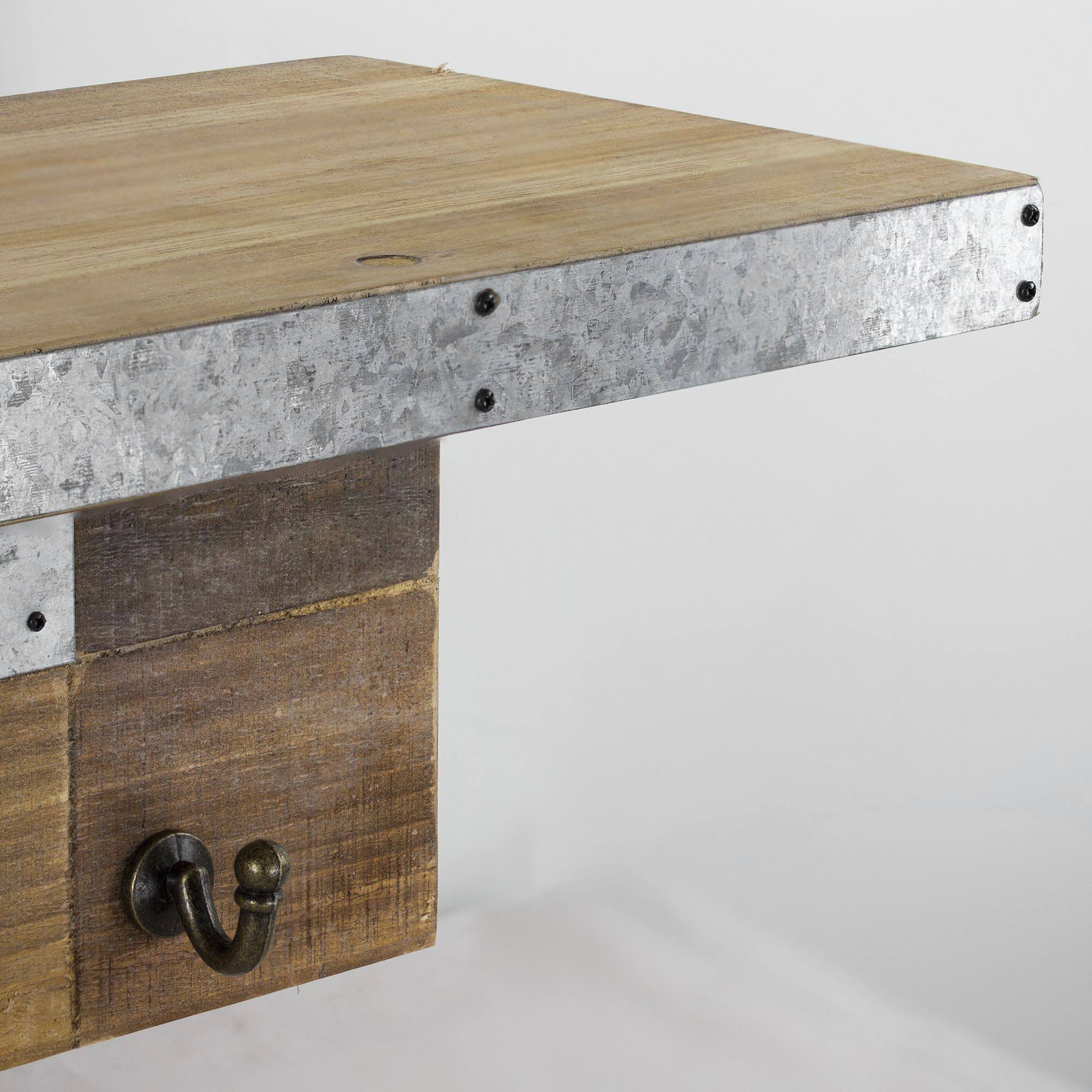 Rustic Wood & Metal Wall Shelf & Coat Rack With Hooks
