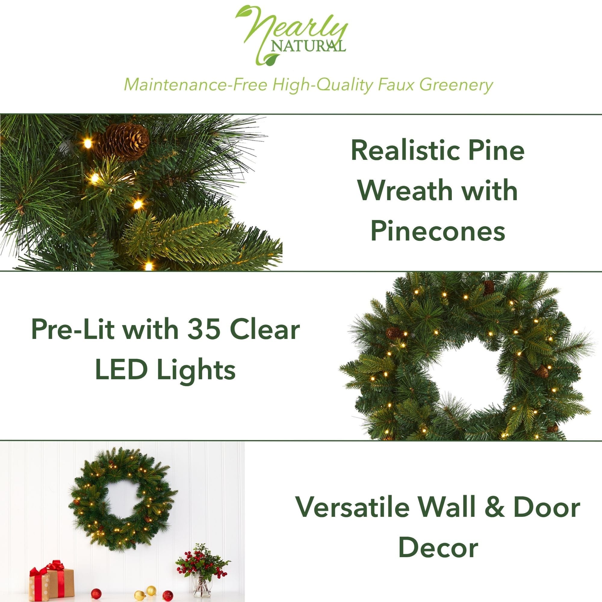 24&#x22; LED Mixed Pine Artificial Christmas Wreath
