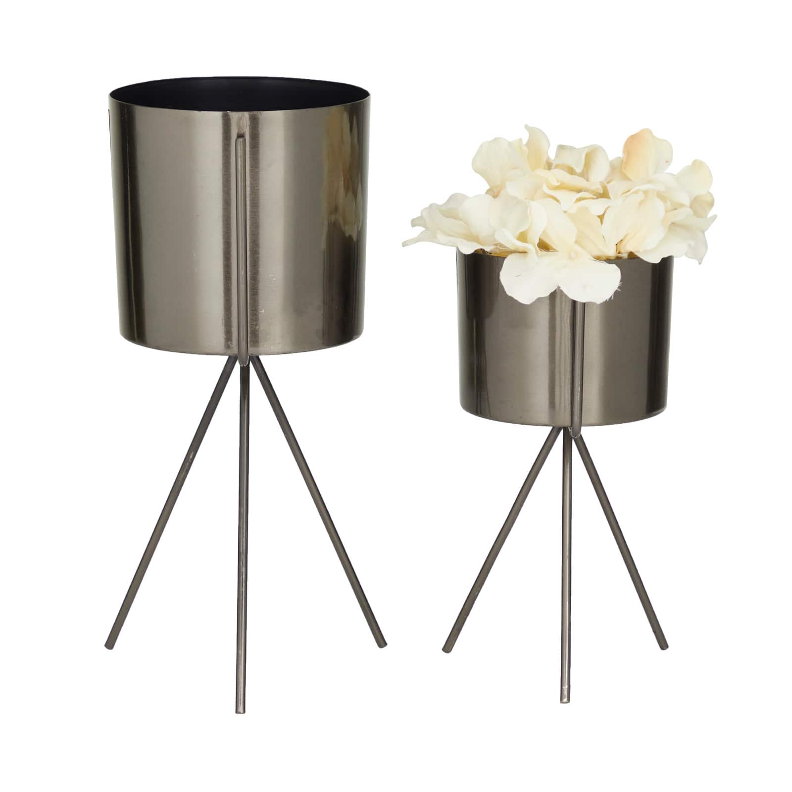 Dark Grey Contemporary Planter, Set of 2&#x22; 12&#x22;, 9&#x22;