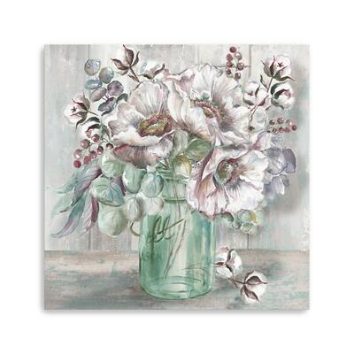 Blush Poppies And Eucalyptus In Mason Jar Canvas Giclee | Michaels