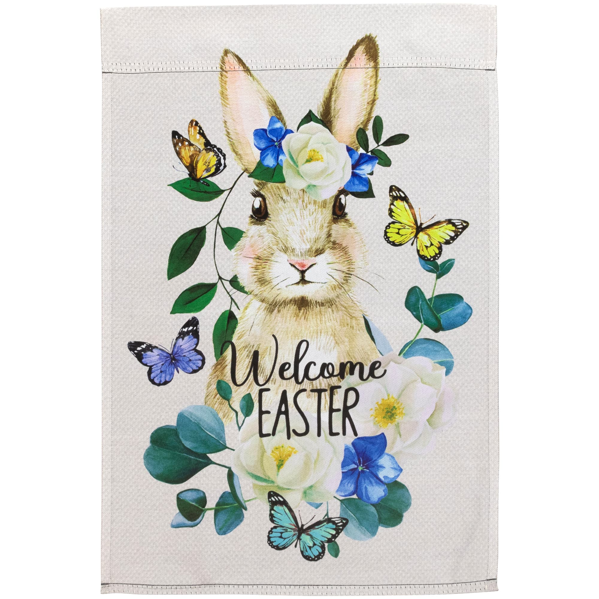Beige Welcome Easter Floral Bunny & Butterflies Garden Flag