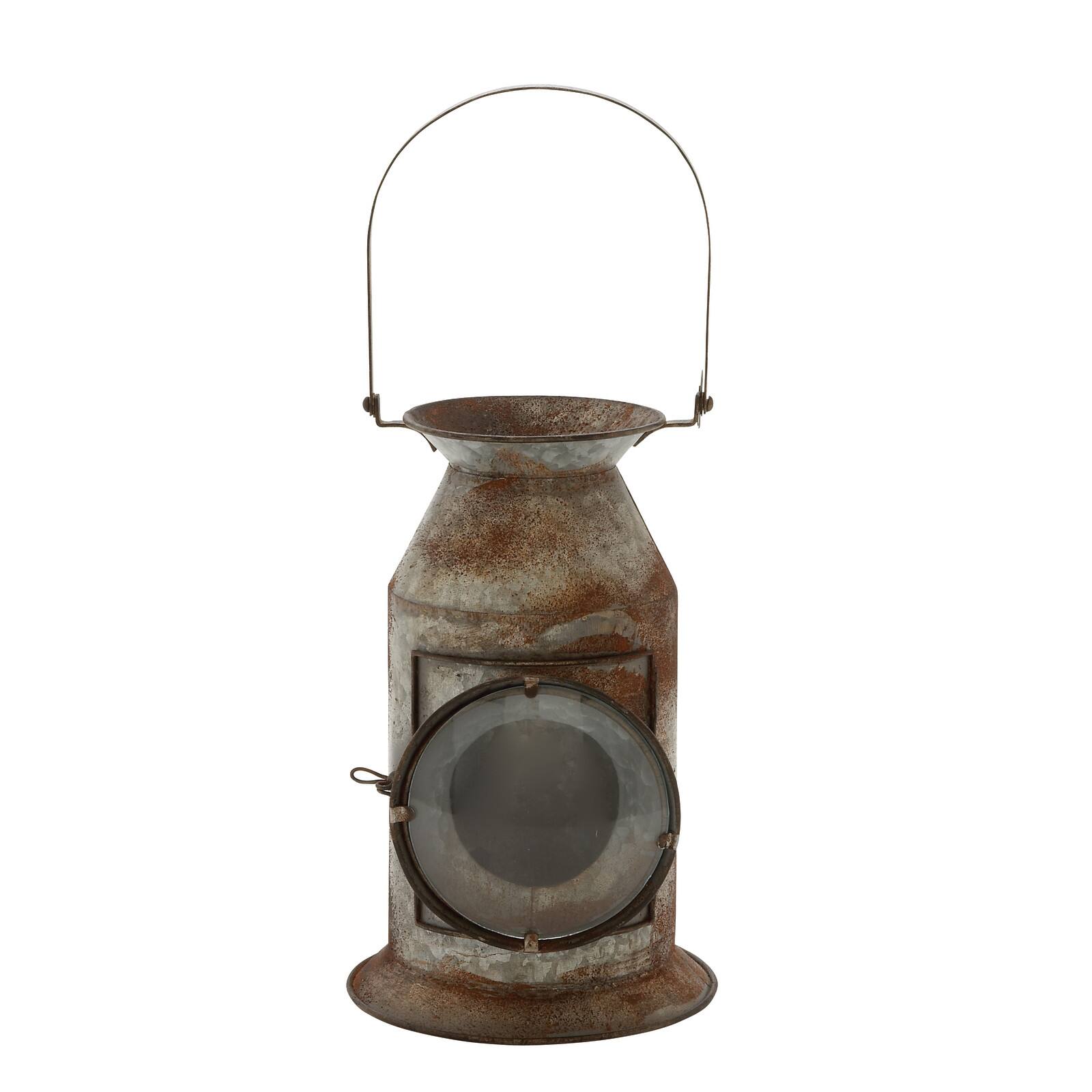 19" Gray Iron Rustic Candle Holder Lantern