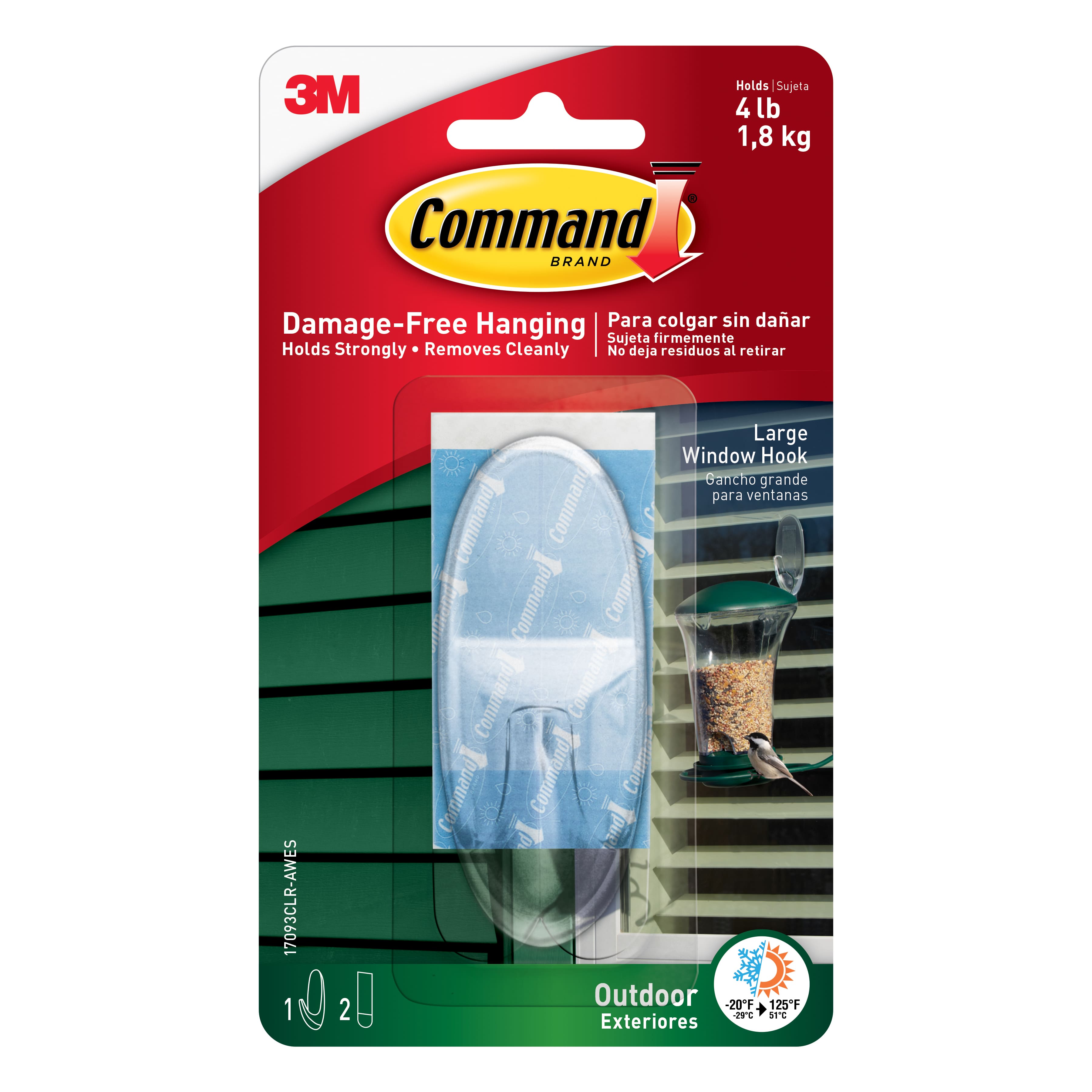 Command Outdoor Large Window Hook Clear