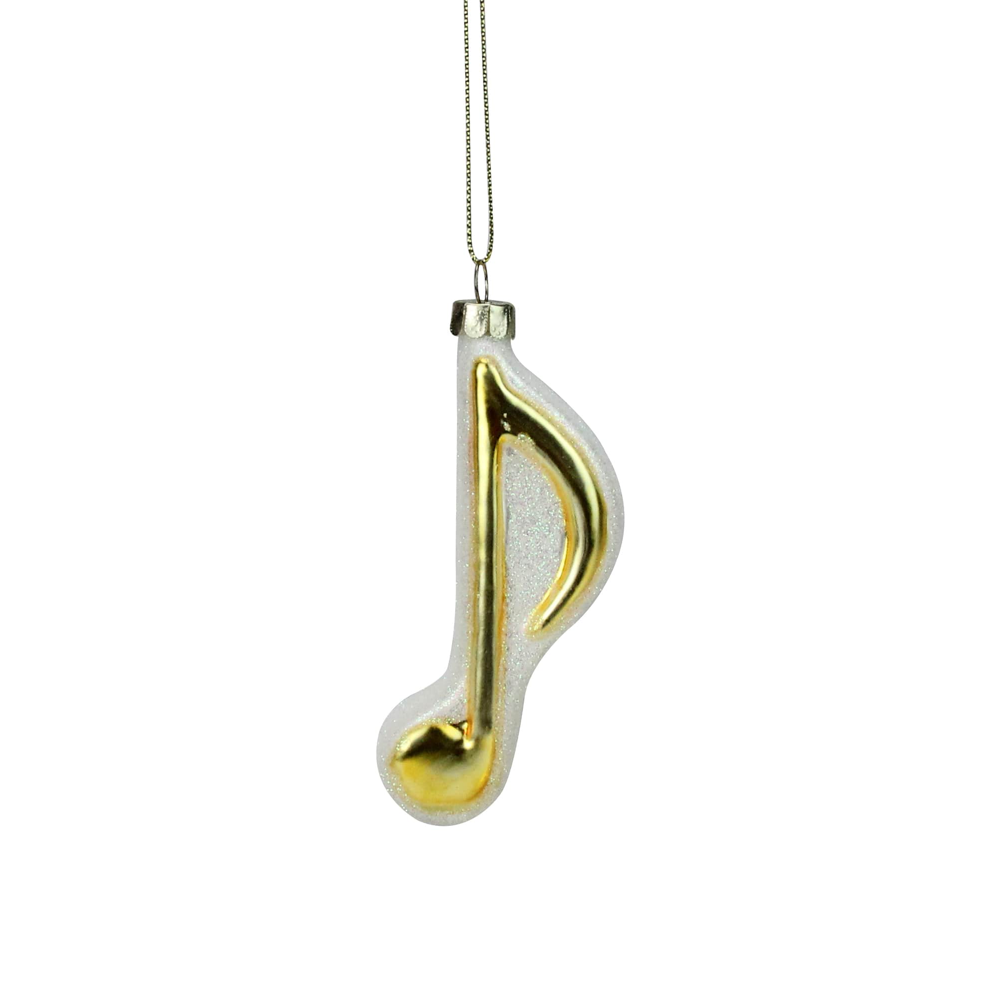 Gold &#x26; White Sixteenth Note Music Symbol Glass Ornament