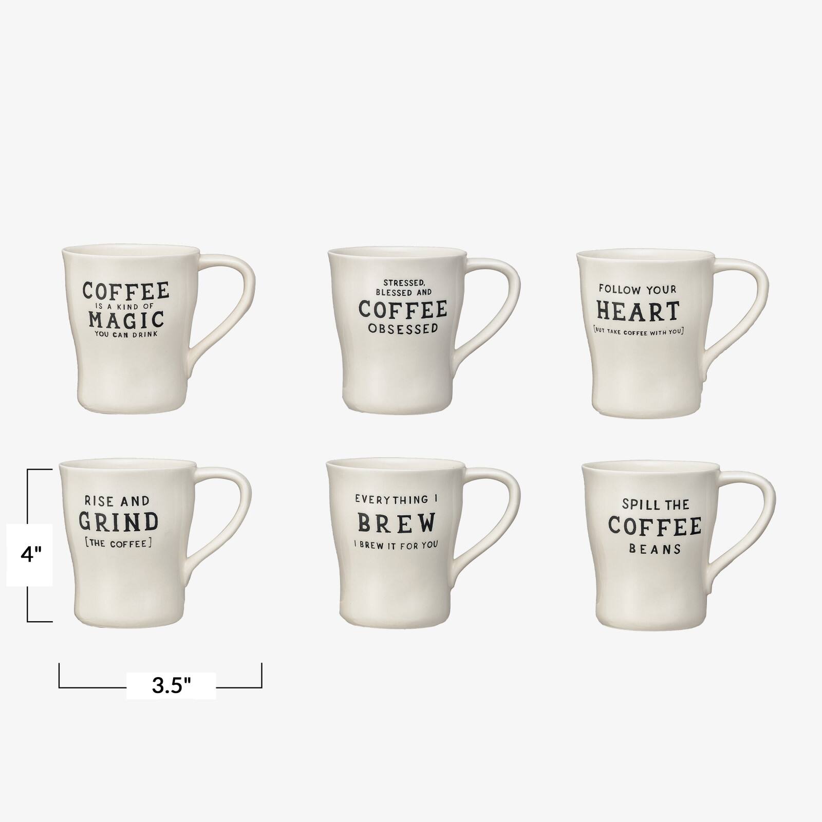 Hello Honey® 12oz. White & Black Inspirational Brew Stoneware Coffee Mug Set