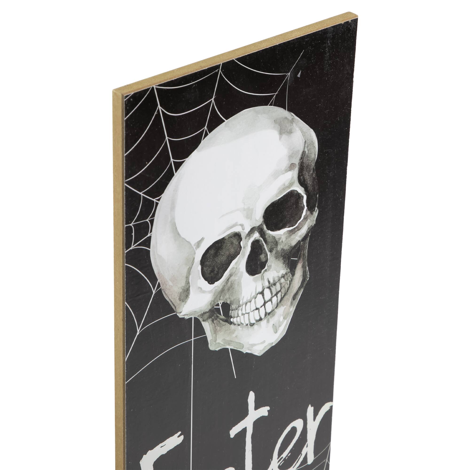 36&#x22; Black &#x26; White Enter at Your Own Risk Wood Halloween Wall Sign